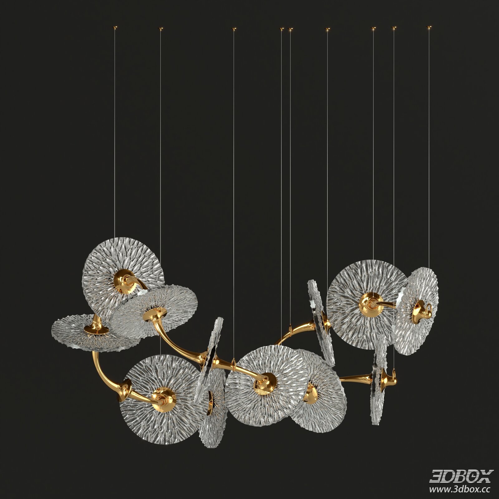 Modern Luxury Art Glass Disc Ceiling Chandelier 3D model - front view