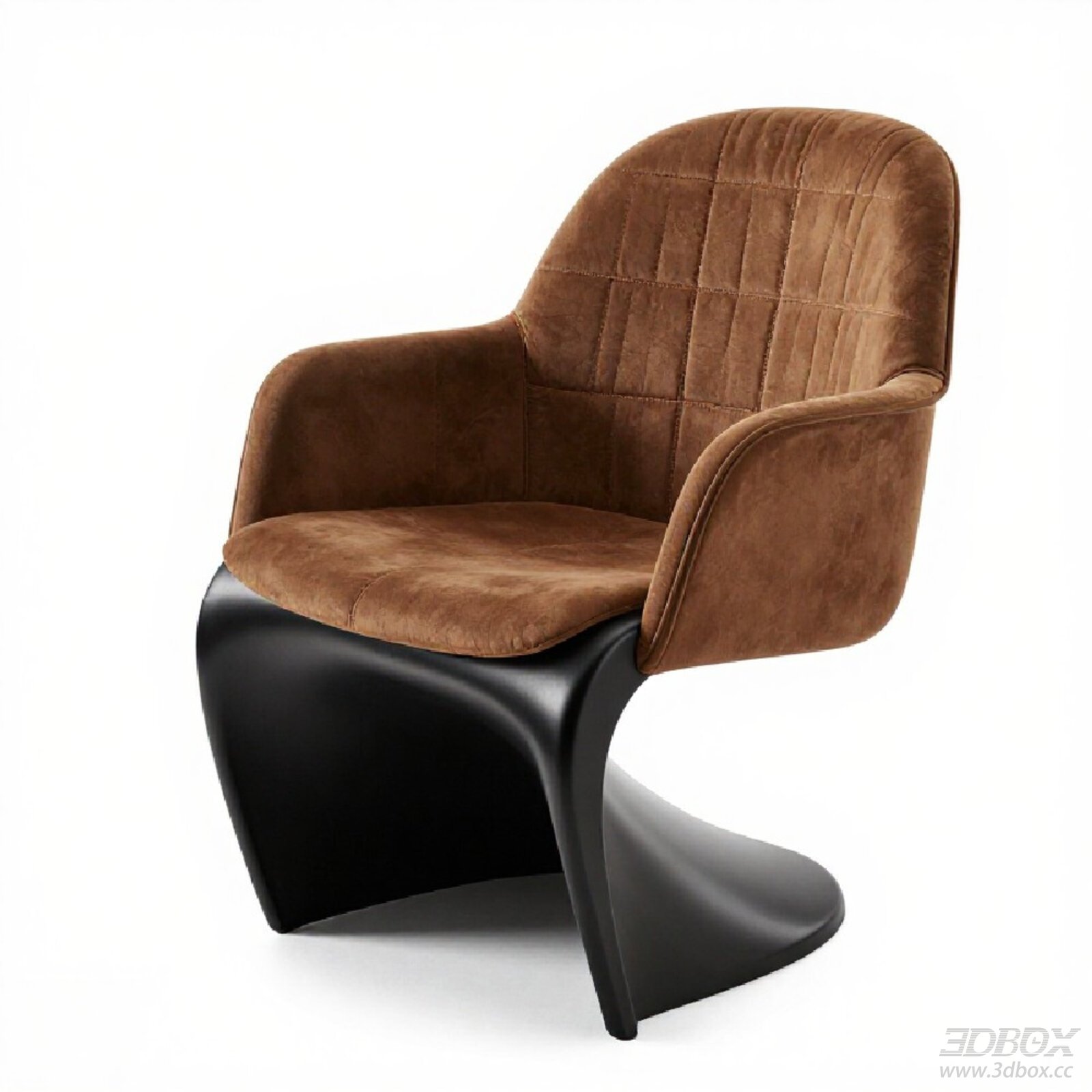 Modern Suede Upholstered Armchair with Black Base 3D model - front view