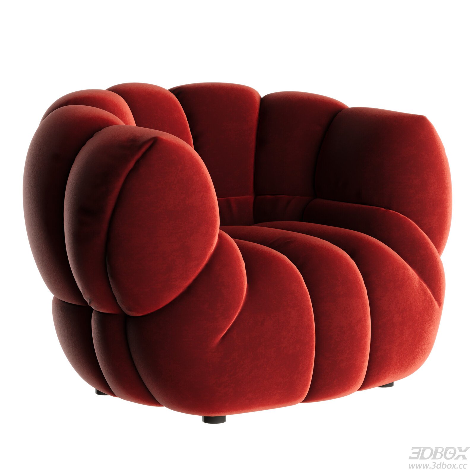 Red Velvet Plush Single Lounge Armchair Modern Sofa 3D model - front view
