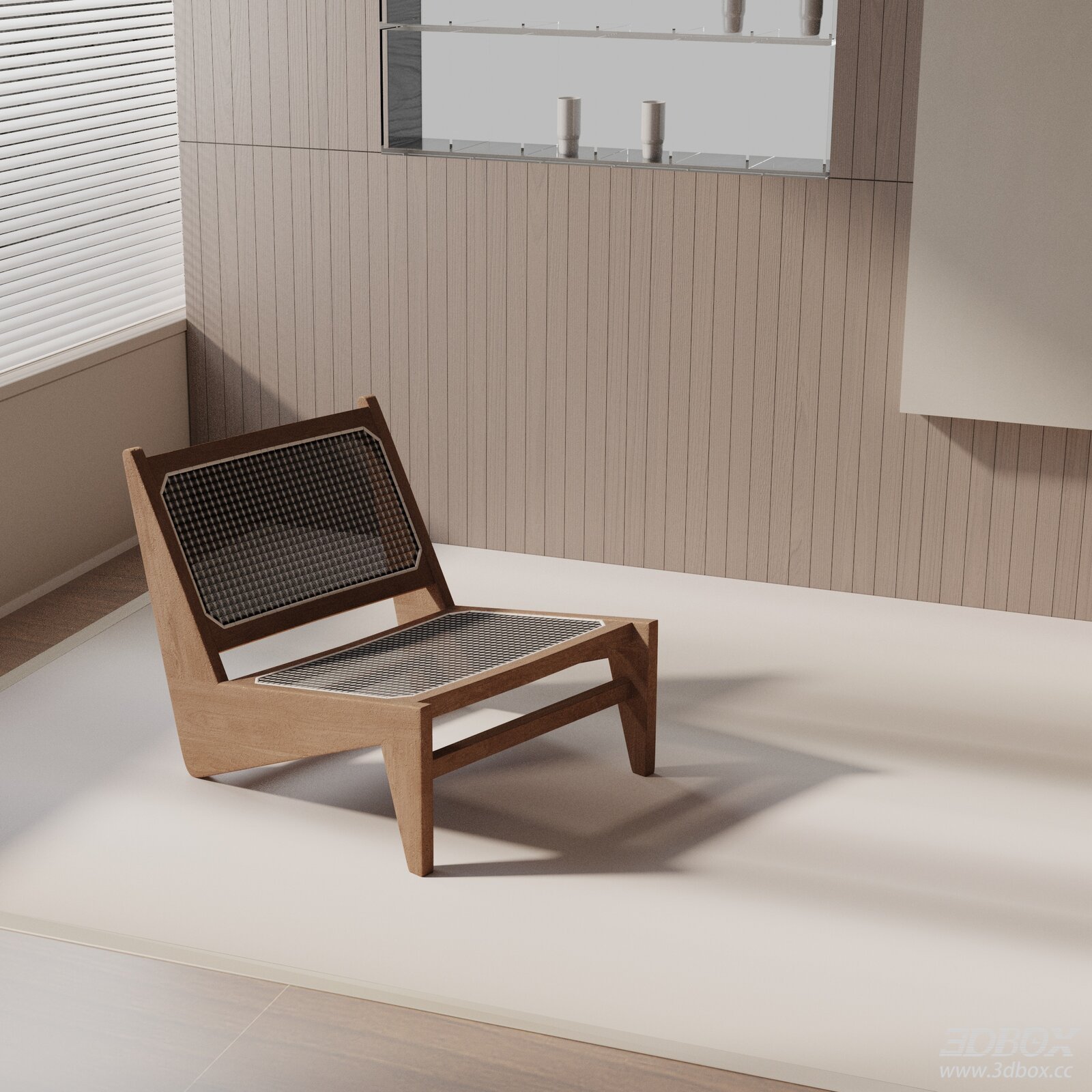 Modern Wooden Rattan Leisure Armchair 3D model - thumbnail 1