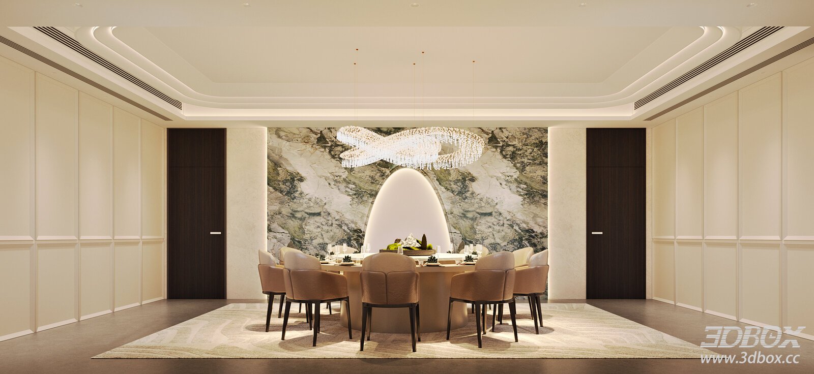 Modern Luxury Private Dining Room Restaurant Interior 3D model - front view