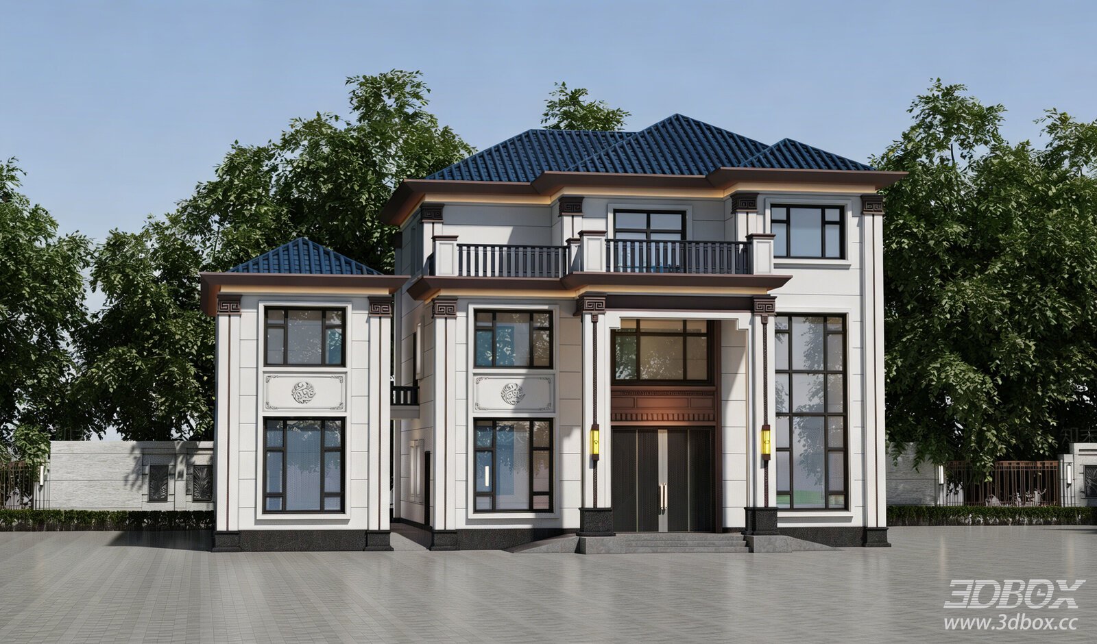 New Chinese Style Luxury Villa Exterior Building 3D model - front view