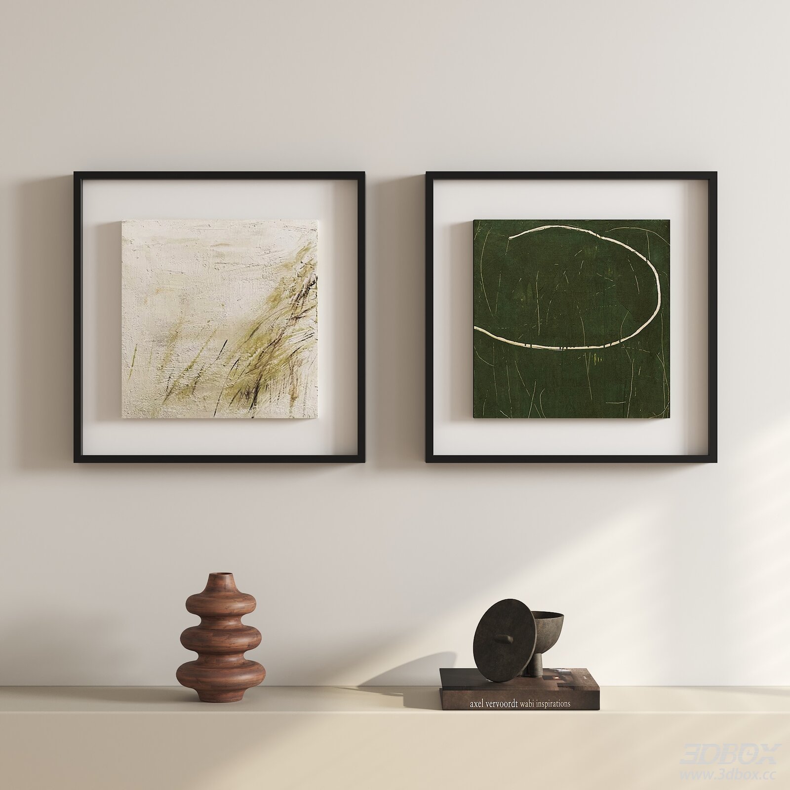Wabi Sabi Abstract Framed Wall Art Decor Set 3D model - front view