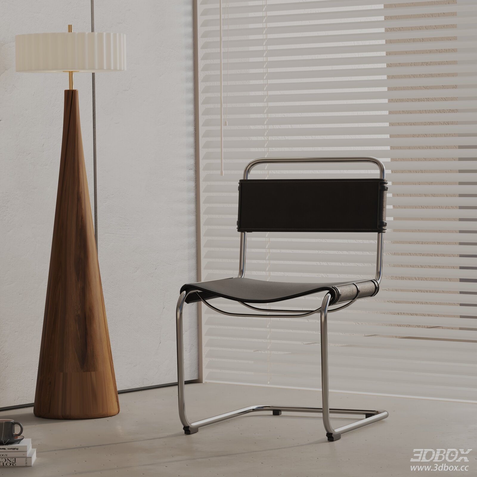Modern Minimalist Leather Dining Chair with Metal Frame 3D model - front view