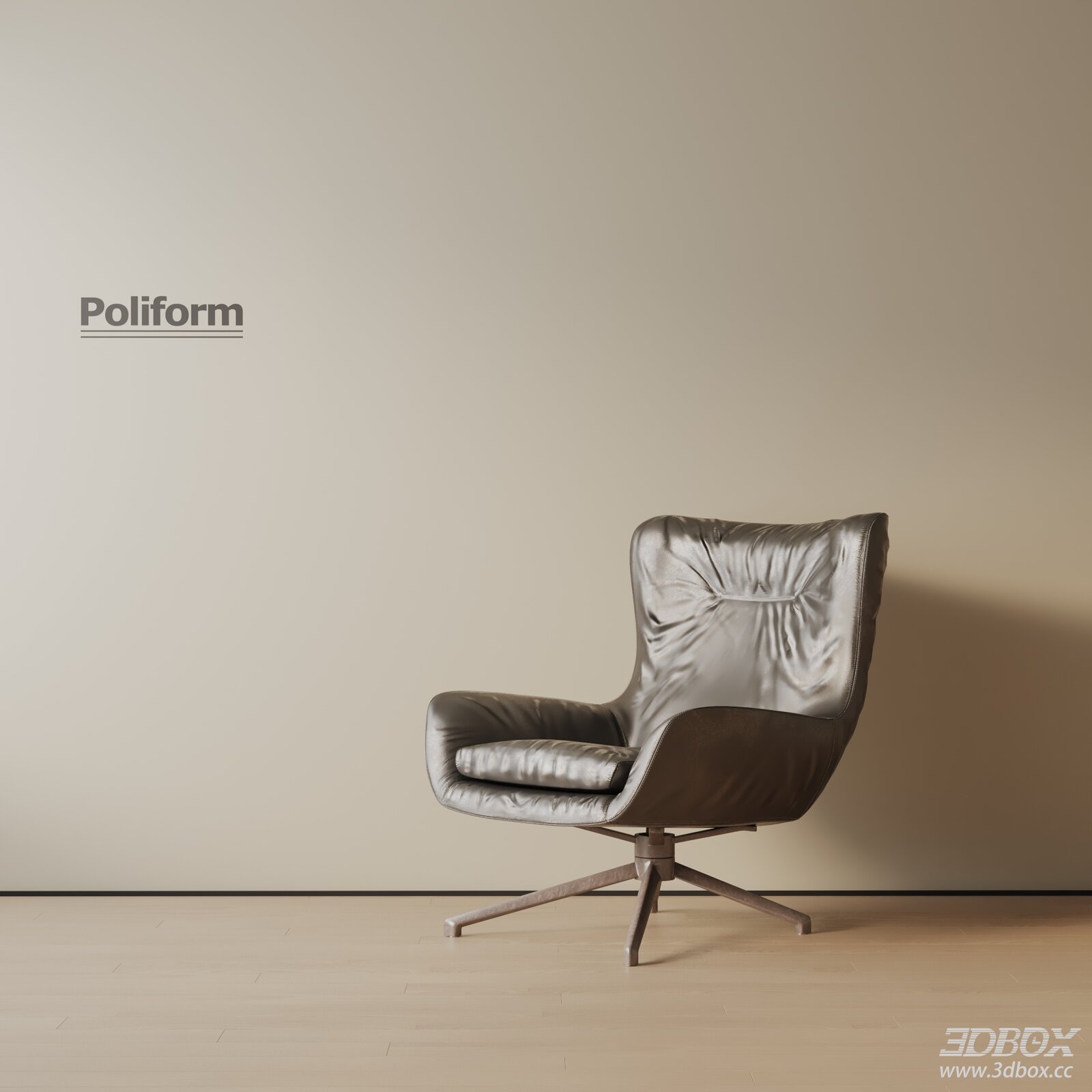 Modern Leather Swivel Office Armchair 3D model - front view