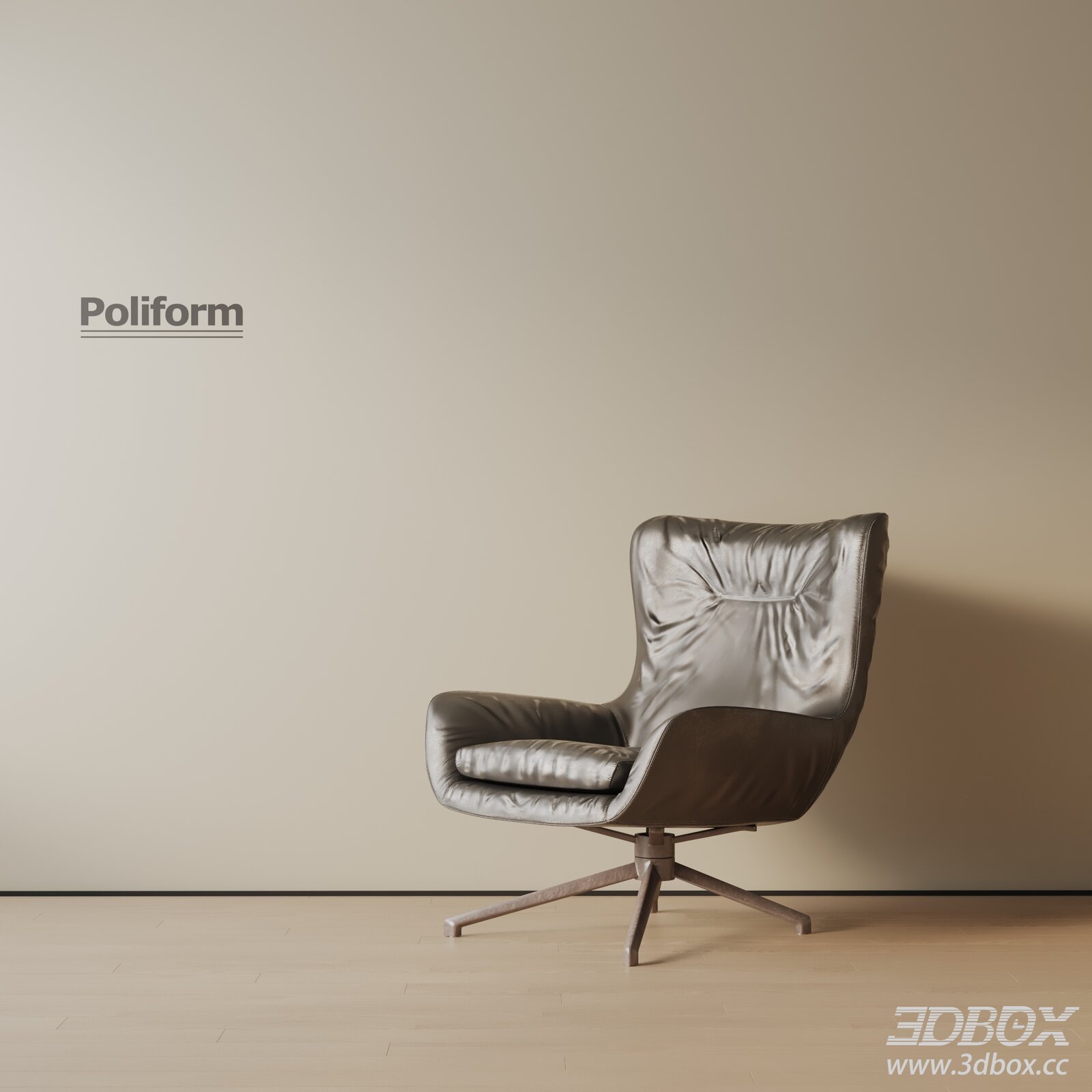 Modern Leather Swivel Office Armchair 3D model - thumbnail 1