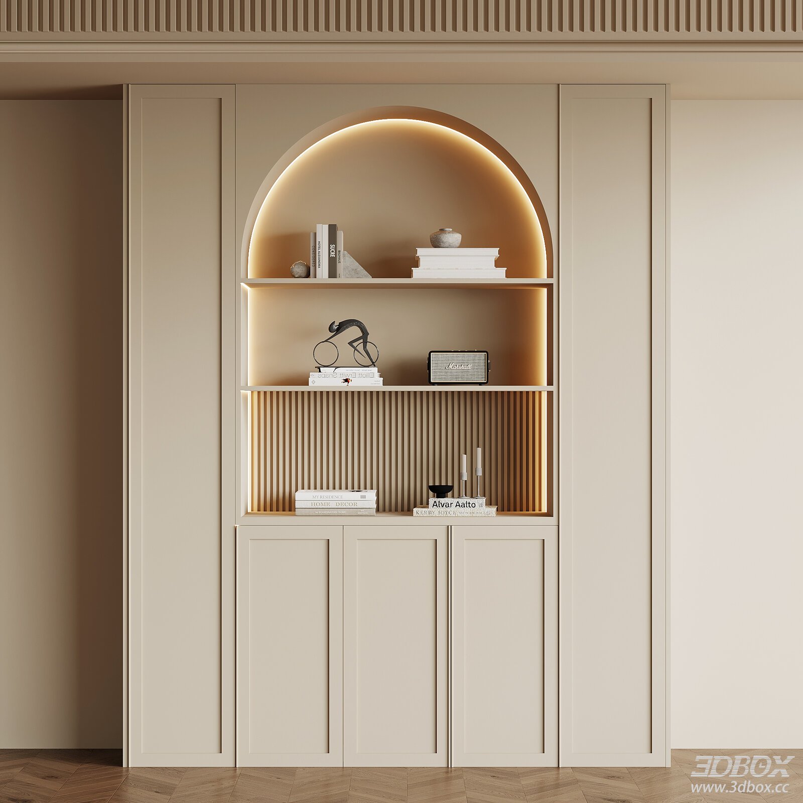 French Cream Style Built-in Sideboard Display Cabinet 3D model - front view