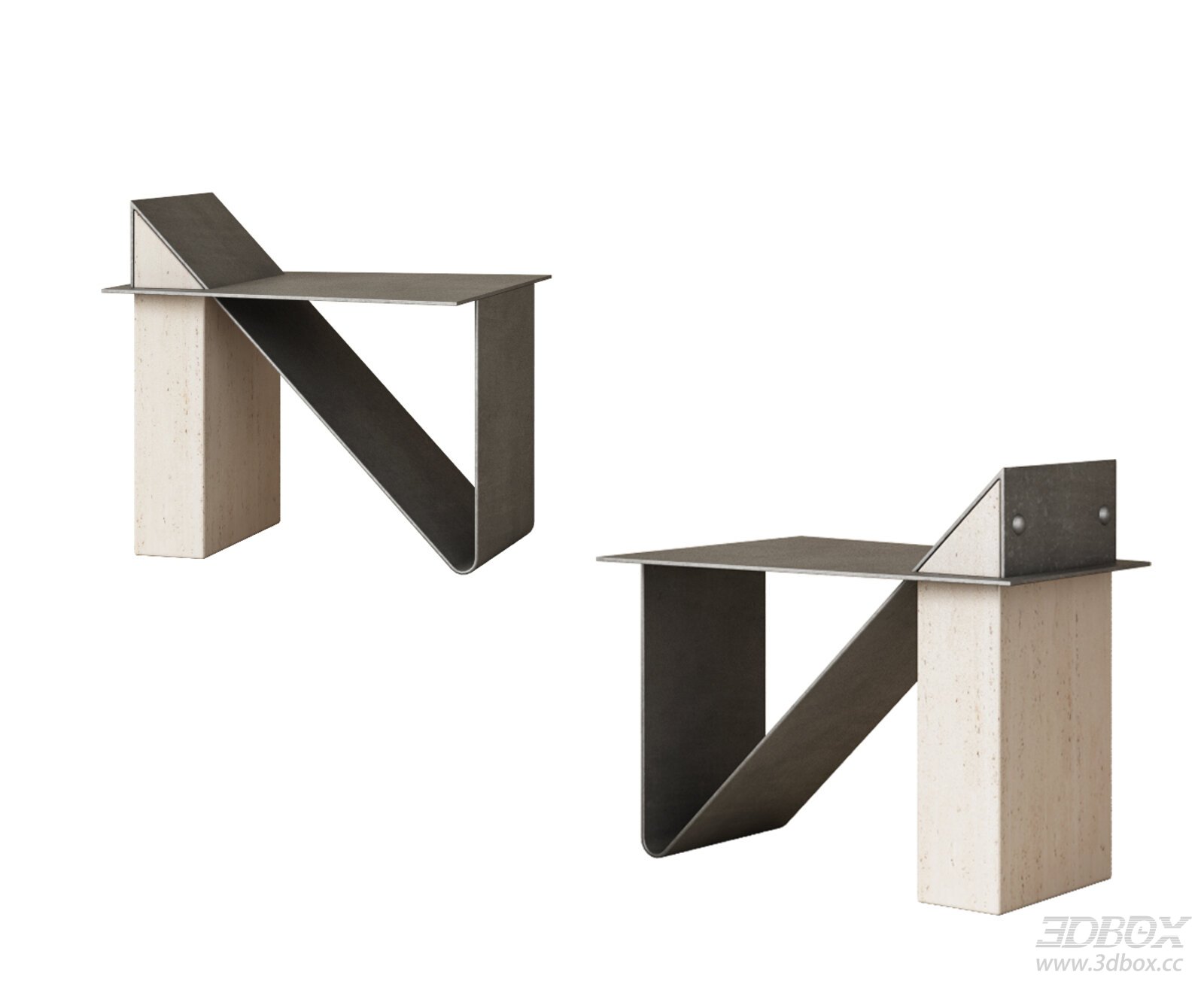 Modern Italian Style Metal Travertine Stool Set 3D model - front view