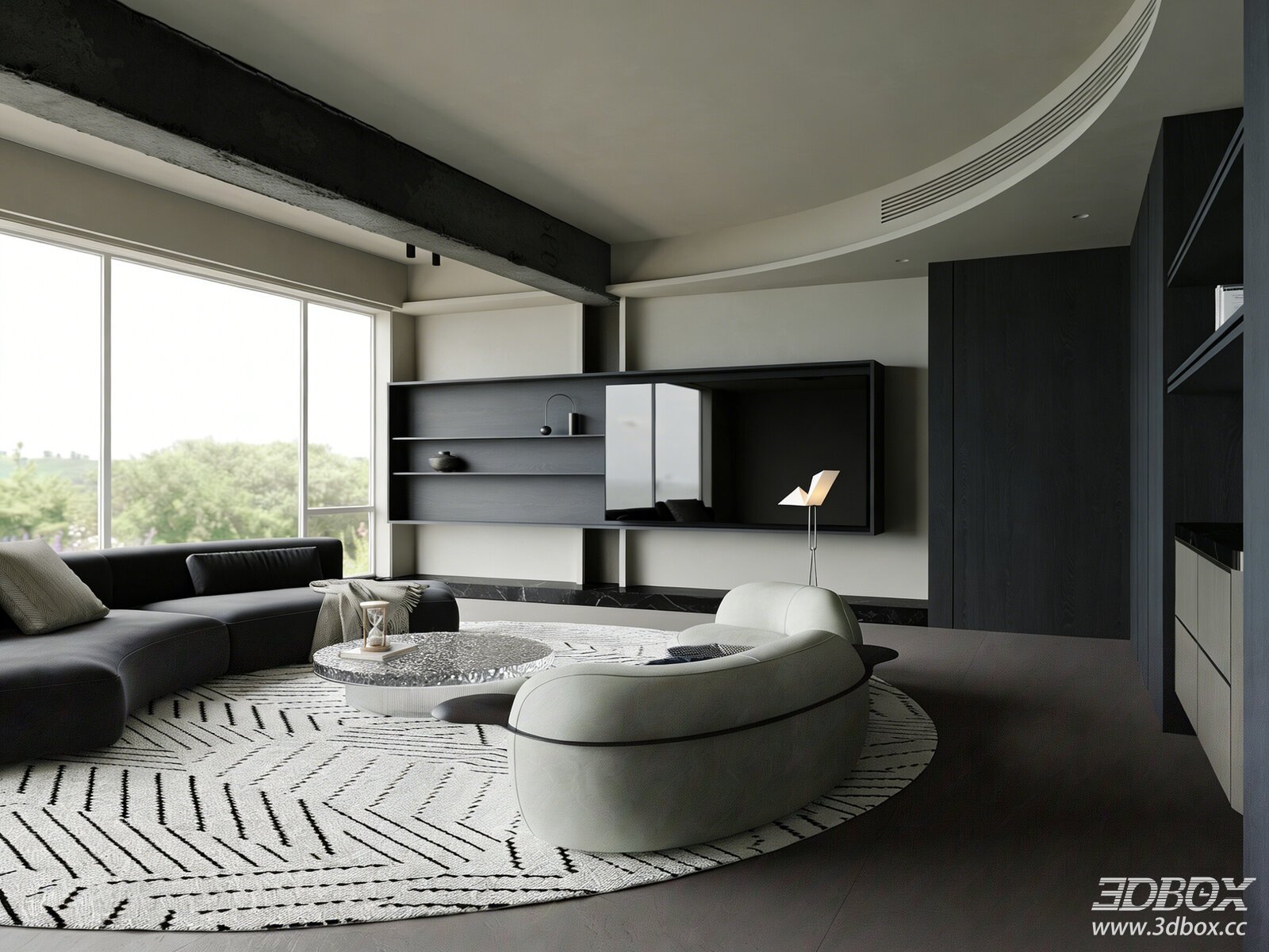 Modern Wabi Sabi Living Room Interior Scene 3D model - front view