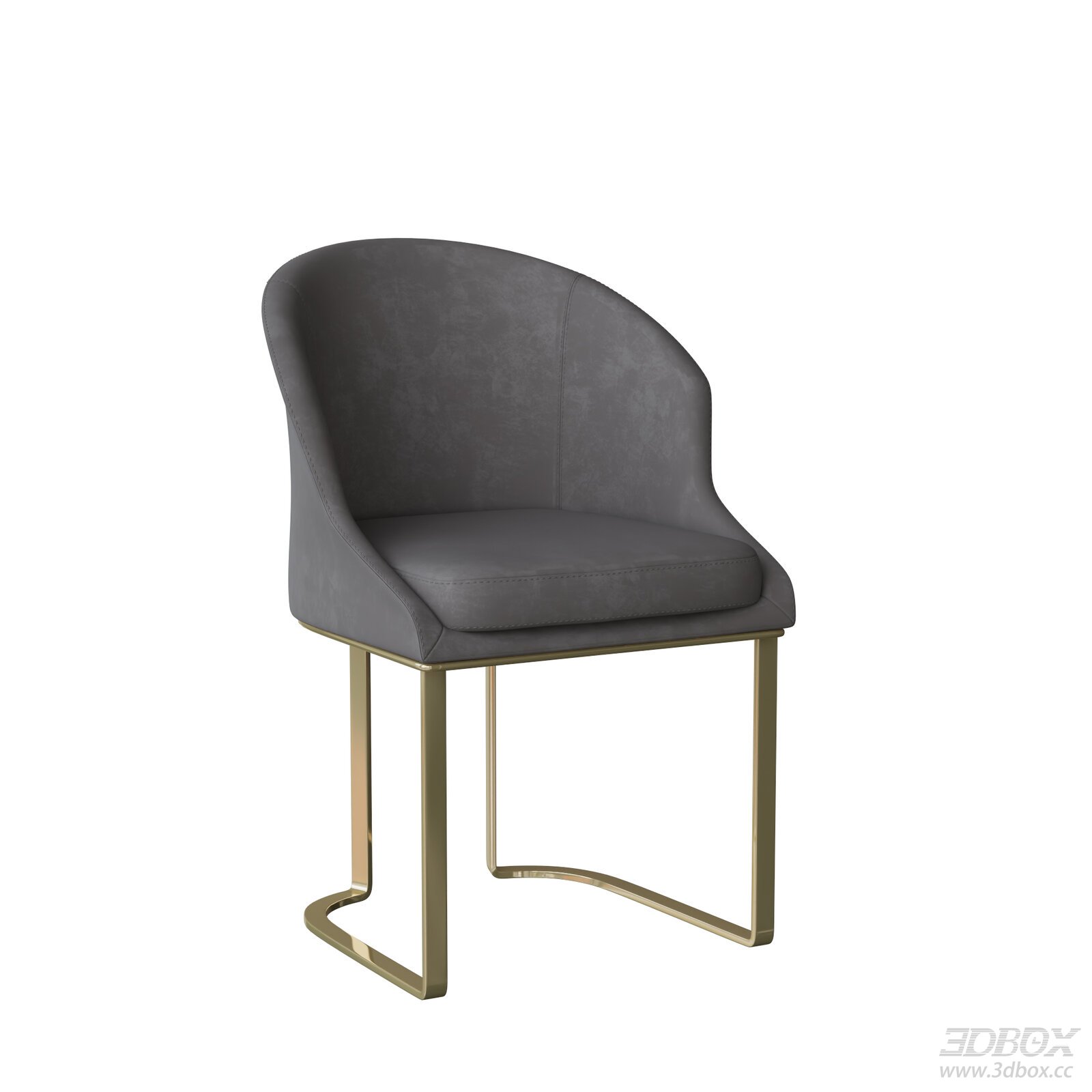 Luxury Modern Upholstered Dining Chair with Brass Legs 3D model - front view