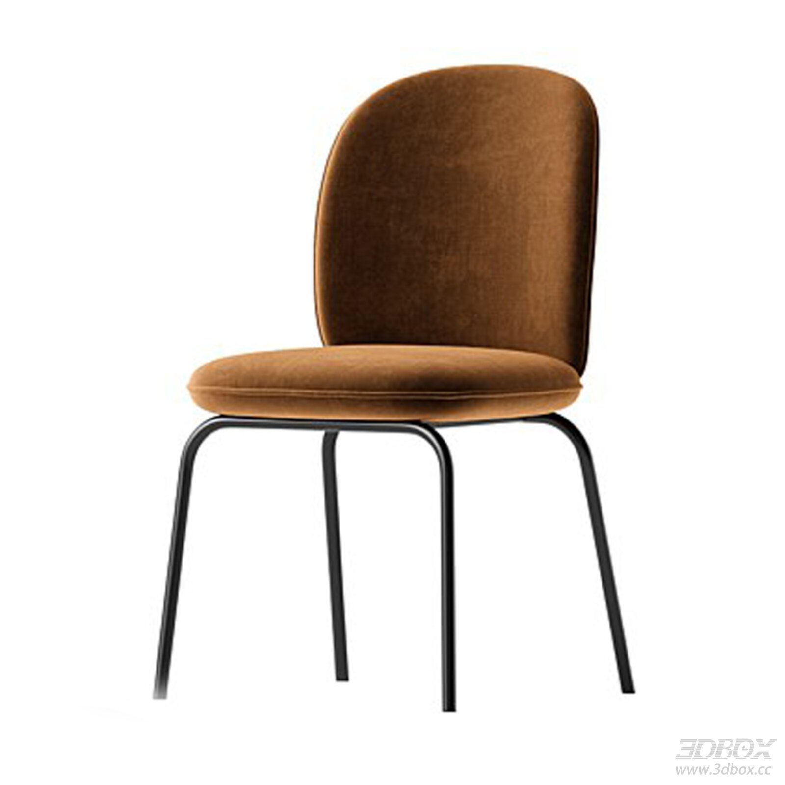 Modern Velvet Upholstered Dining Chair with Metal Legs 3D model - front view