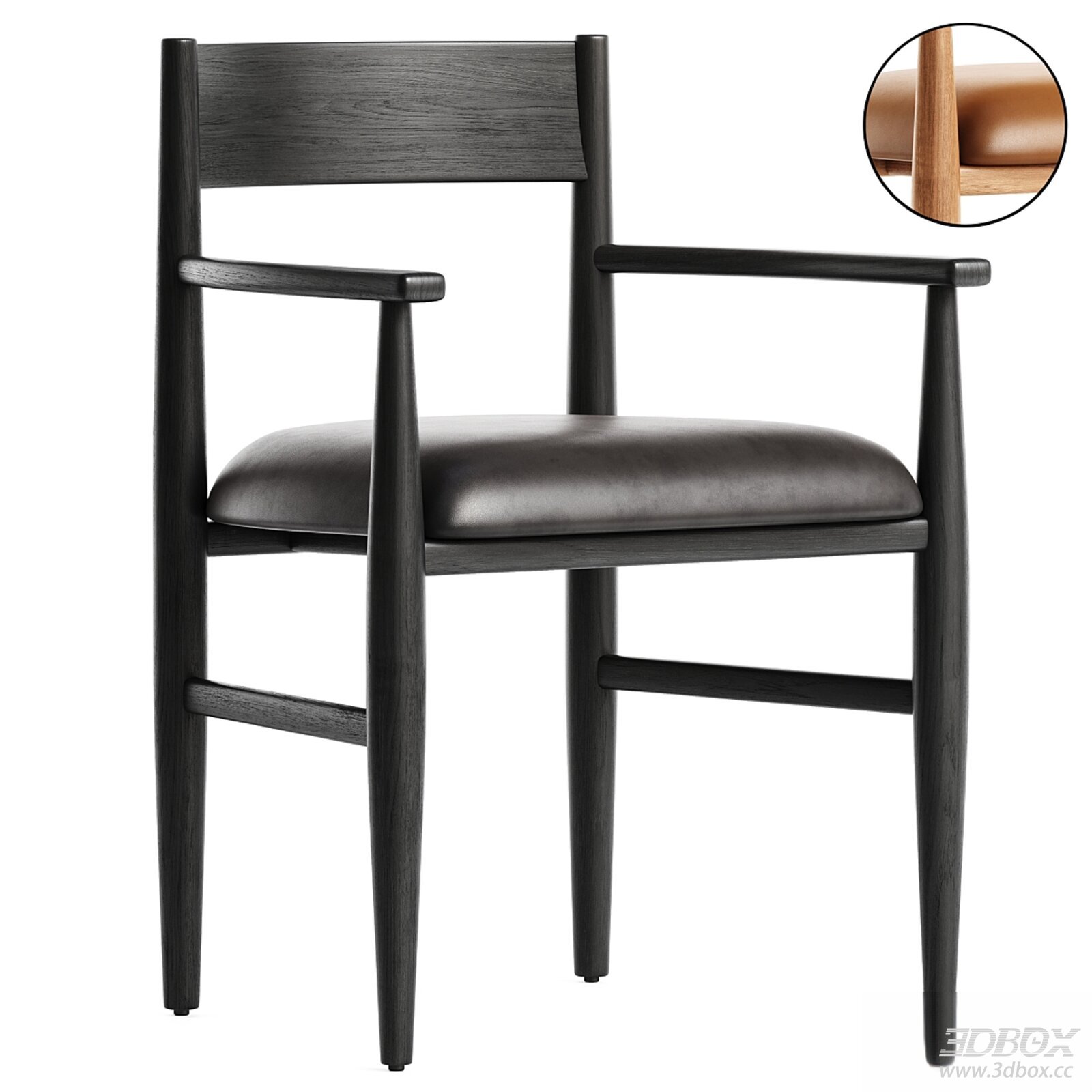Modern Upholstered Wooden Dining Armchair 3D model - front view