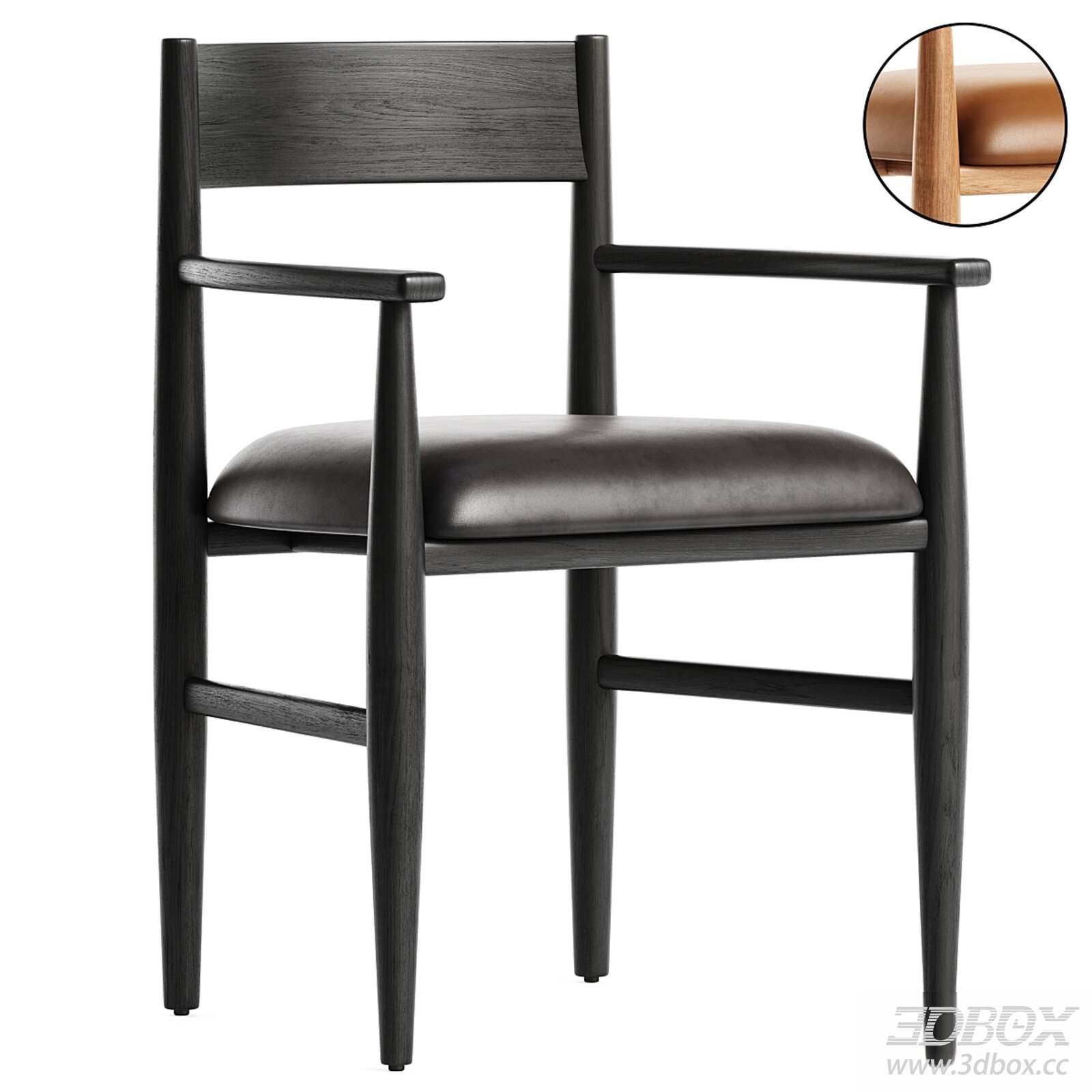 Modern Upholstered Wooden Dining Armchair 3D model - thumbnail 1
