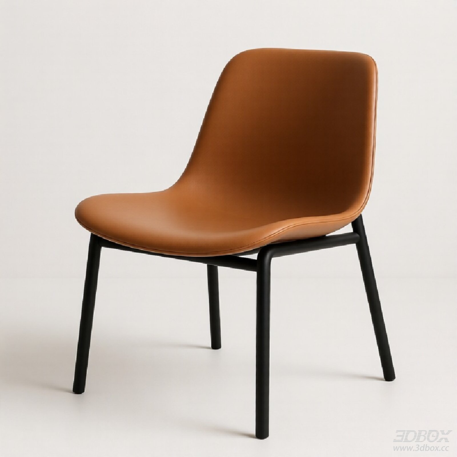 Modern Tan Leather Lounge Chair with Black Metal Legs 3D model - front view