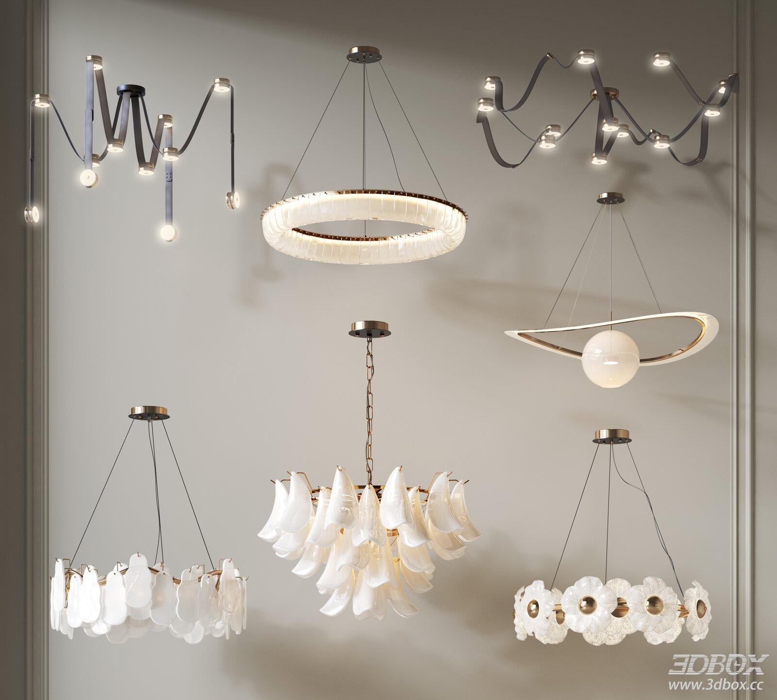 Modern French Style Ceiling Chandelier Set 3D model - front view