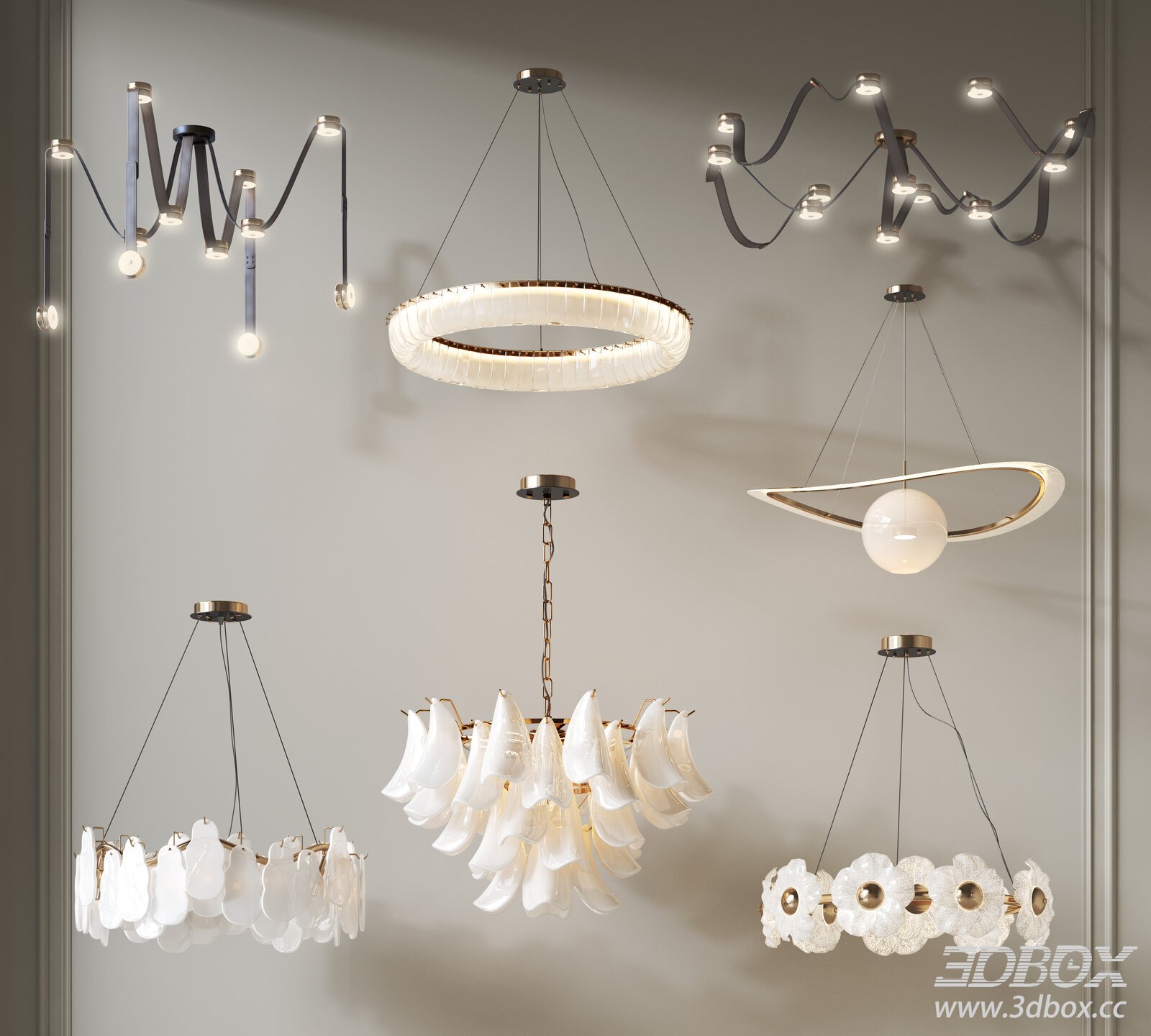 Modern French Style Ceiling Chandelier Set 3D model - thumbnail 1