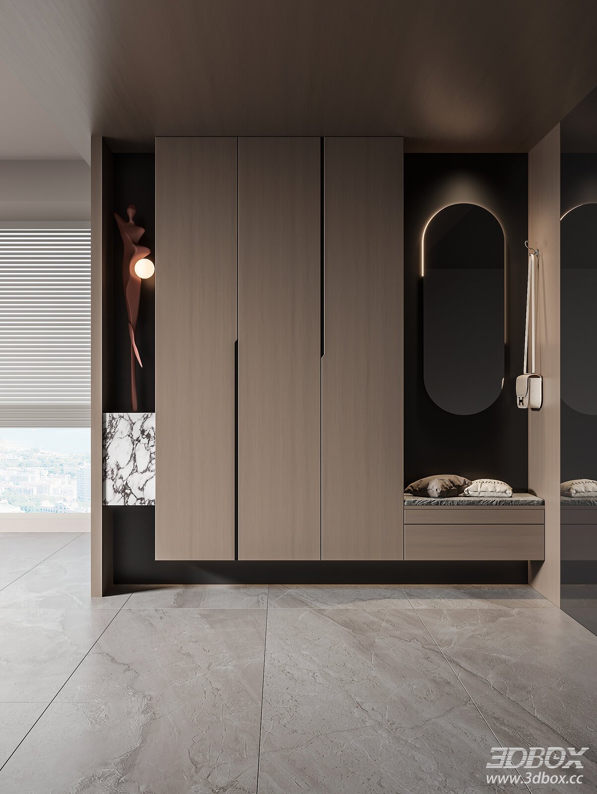 Modern Italian Style Minimalist Hallway Shoe Cabinet Scene 3D model - front view