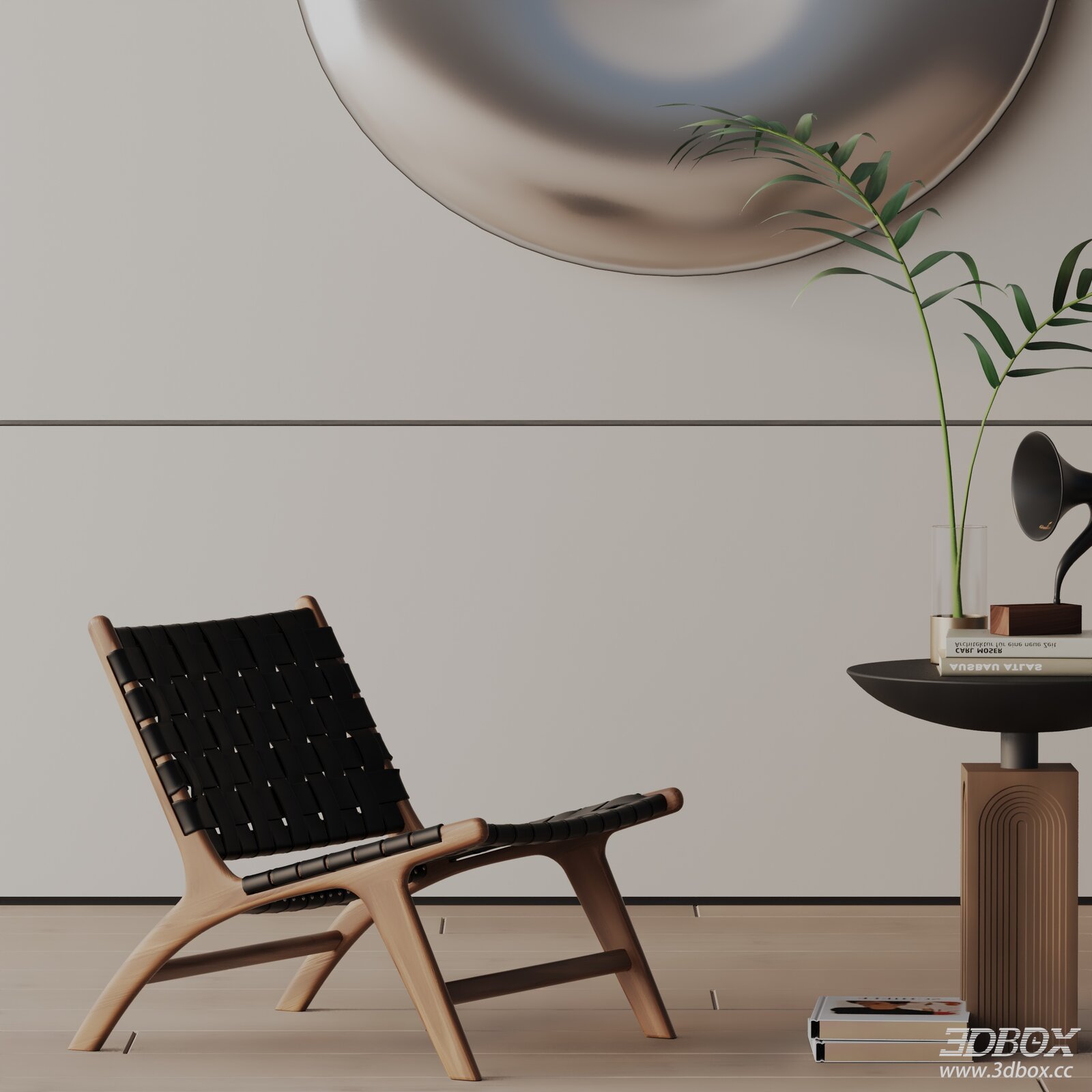 Modern Woven Leather Wooden Frame Lounge Armchair 3D model - front view