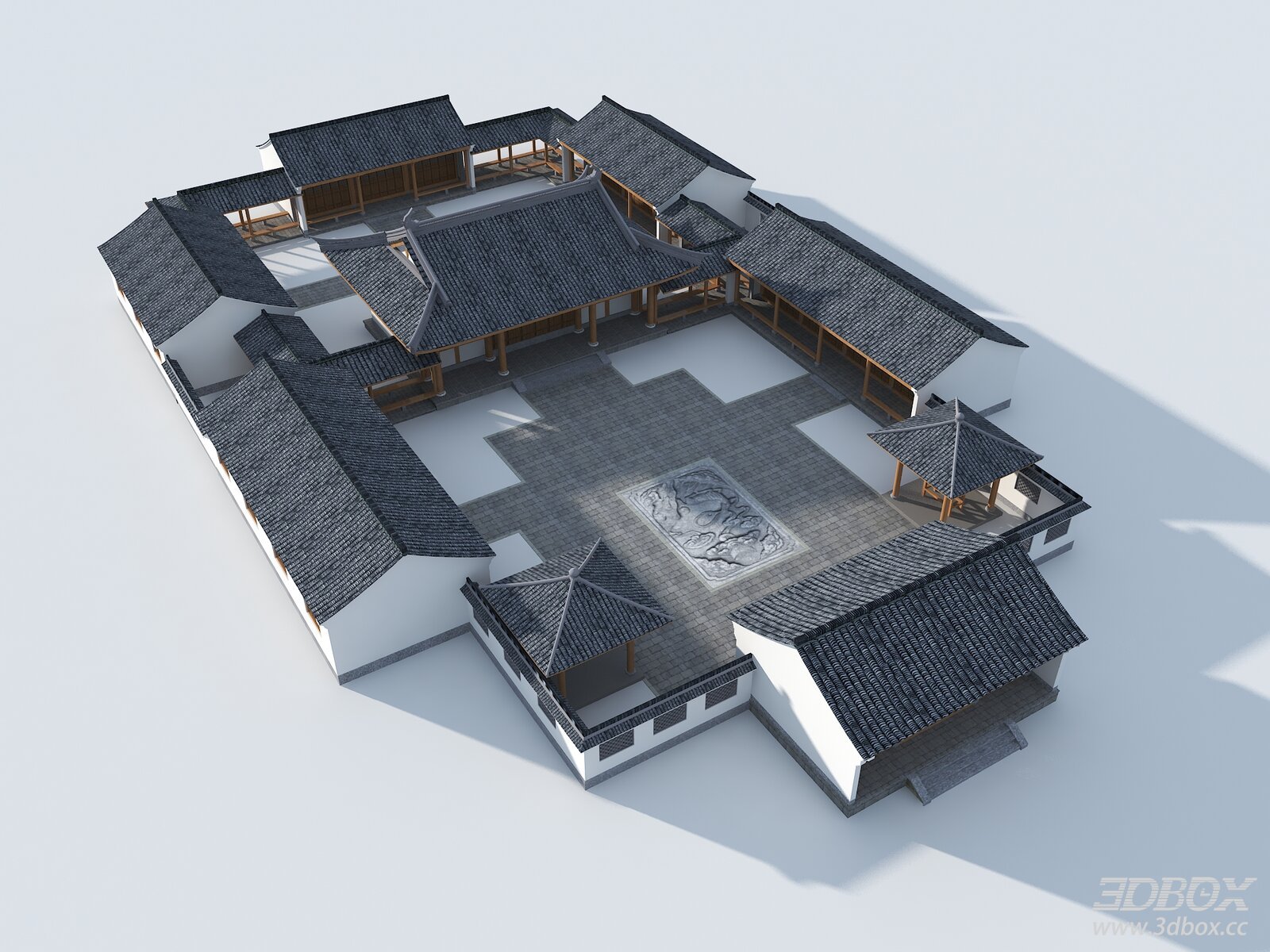 Traditional Chinese Courtyard Siheyuan Exterior Building 3D model - front view