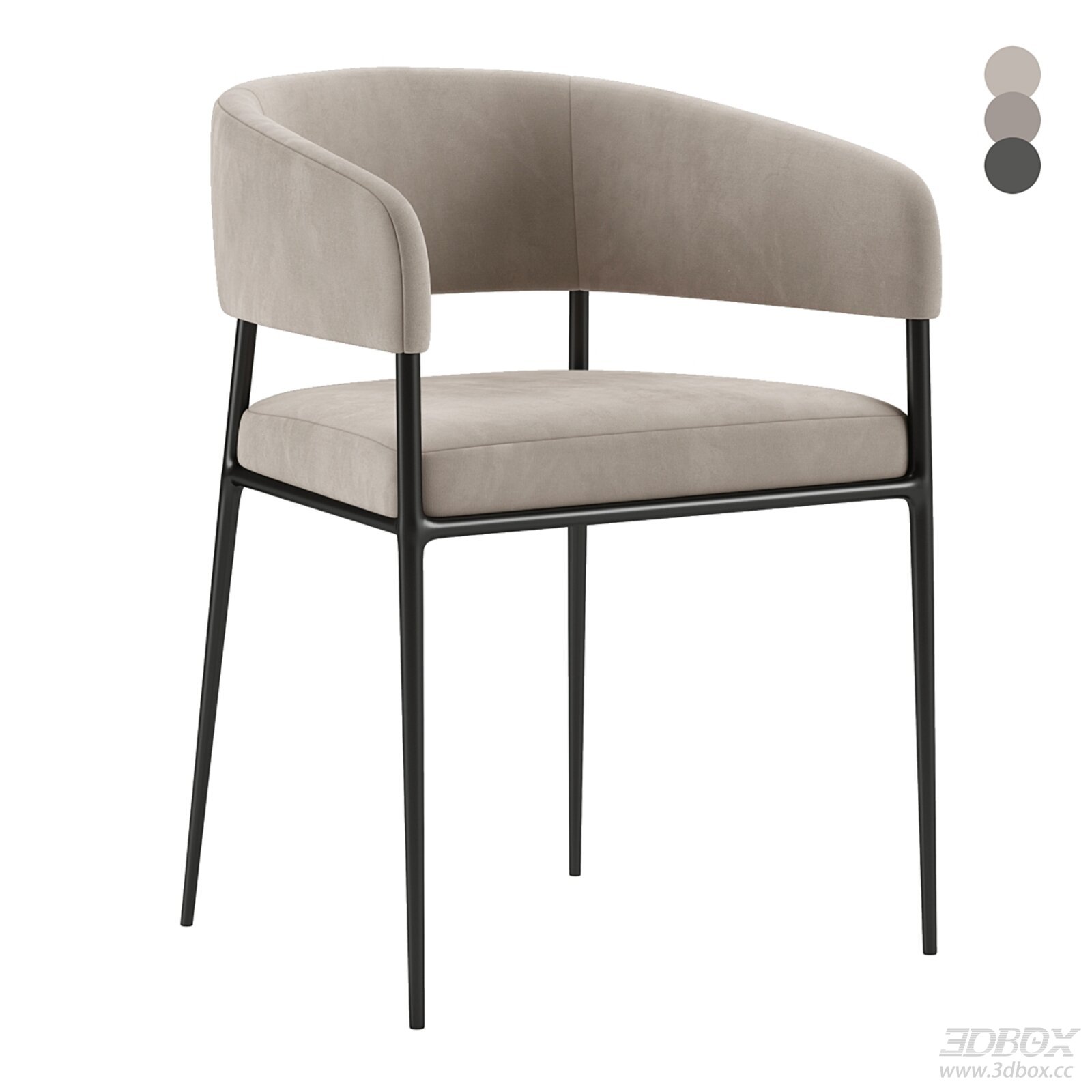 Modern Velvet Upholstered Dining Chair with Black Metal Frame 3D model - front view