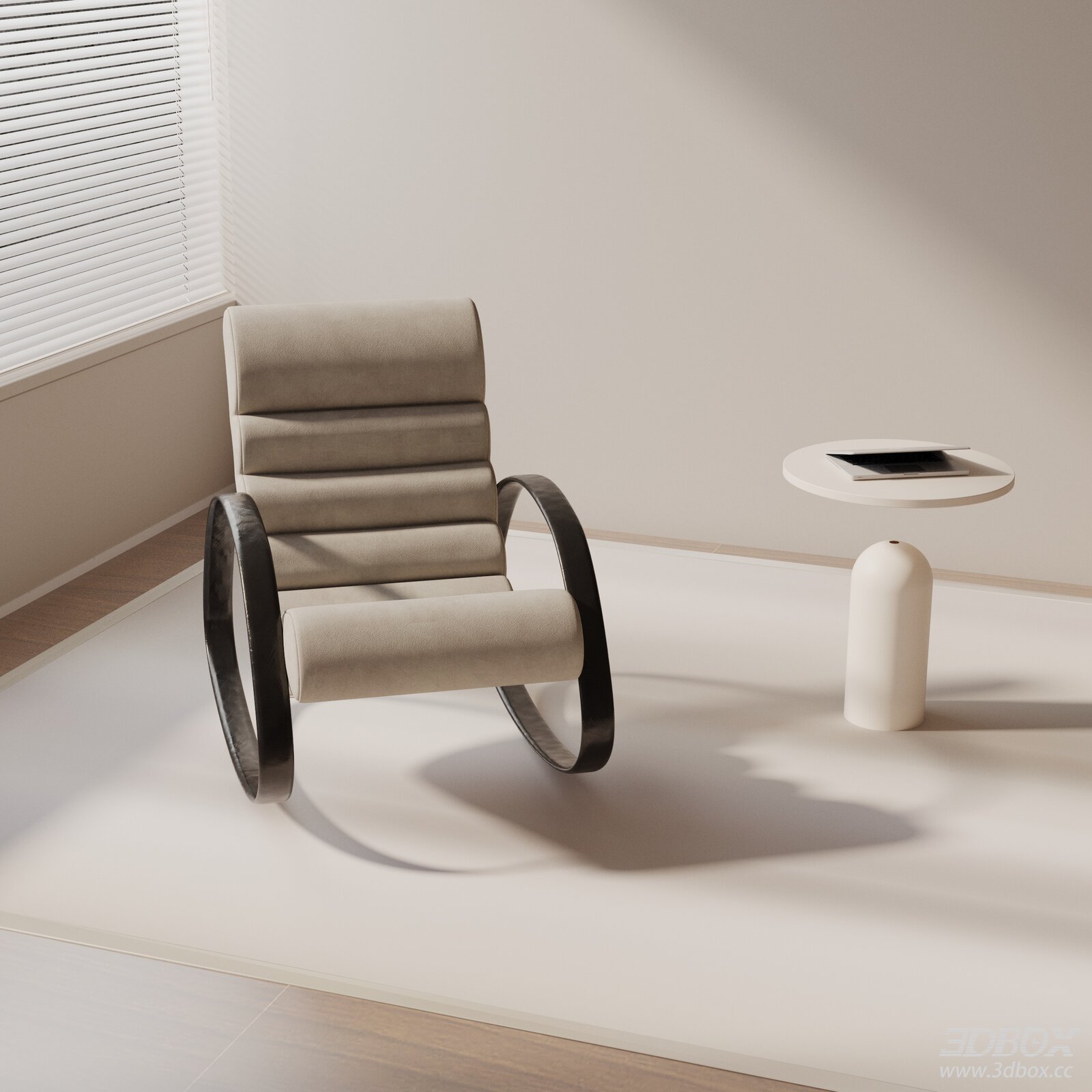 Modern Fabric Upholstered Rocking Armchair 3D model - front view