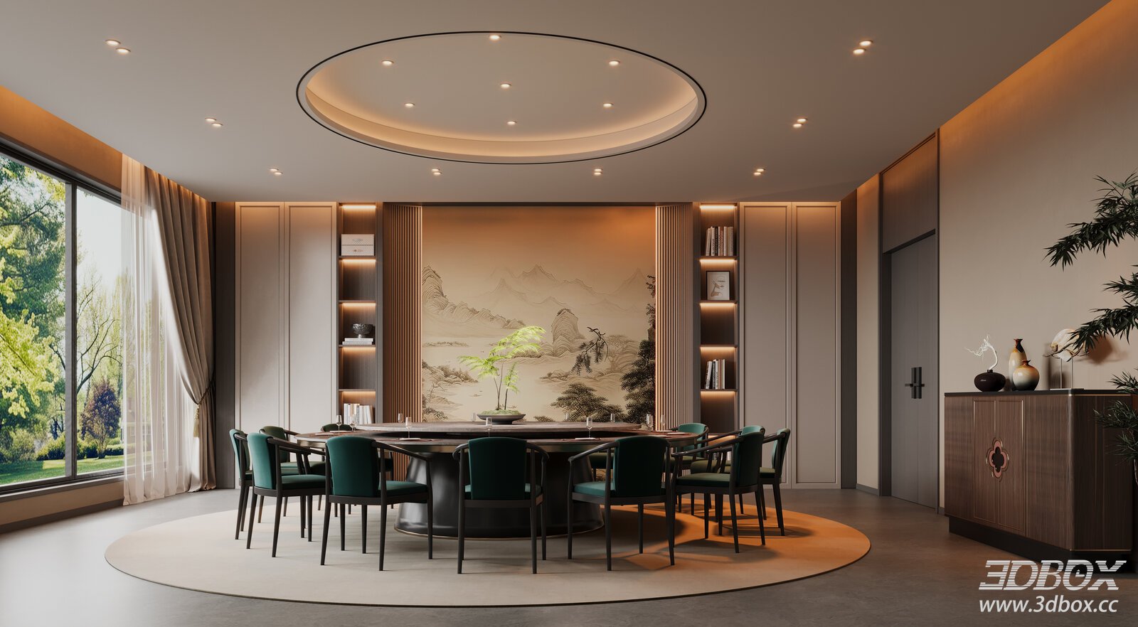 Modern Luxury Round Dining Room Interior Scene 3D model - front view