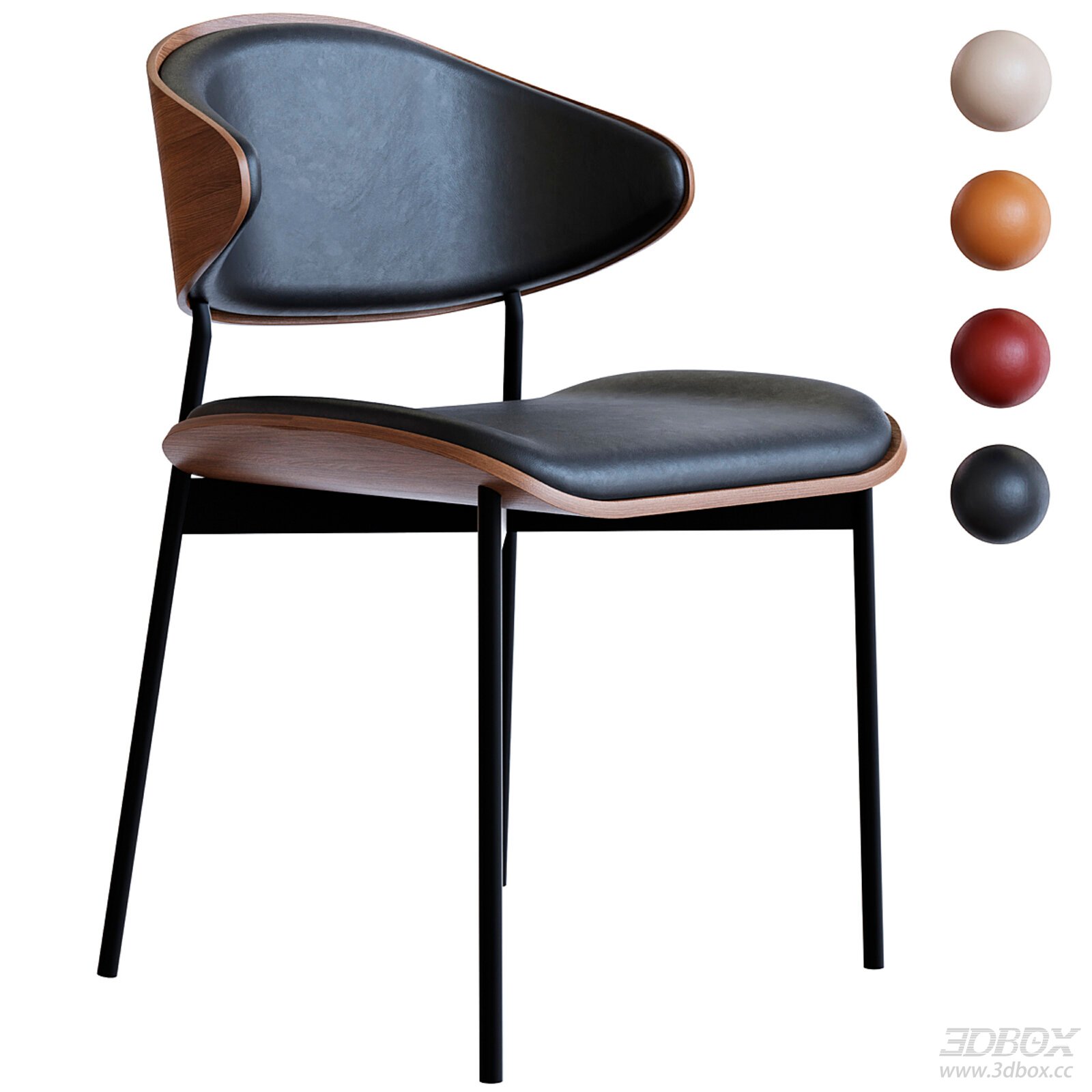 Modern Leather Upholstered Dining Chair with Wood Frame 3D model - front view