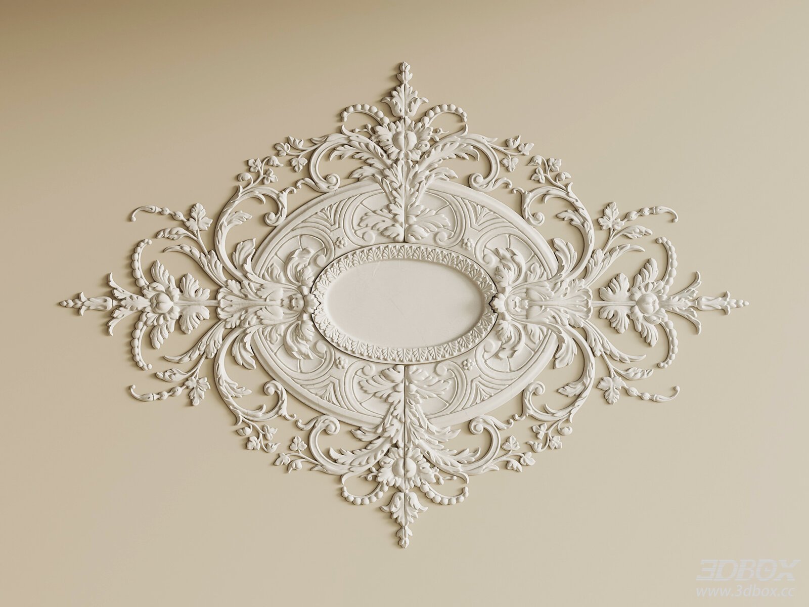 French Vintage Ornate Plaster Ceiling Medallion 3D model - front view