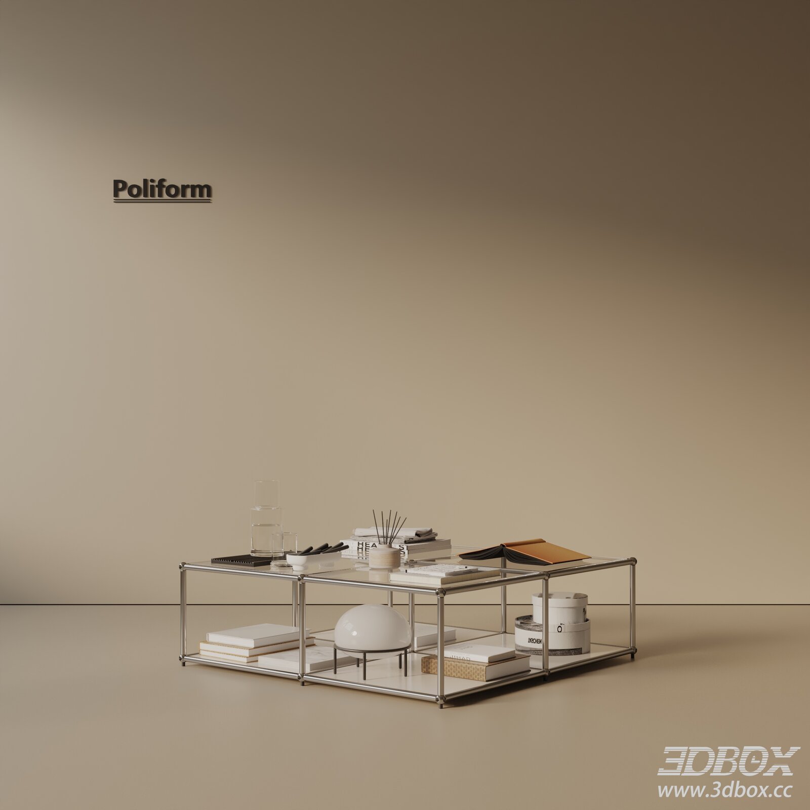 Modern Glass Top Metal Frame Coffee Table 3D model - thumbnail 1
