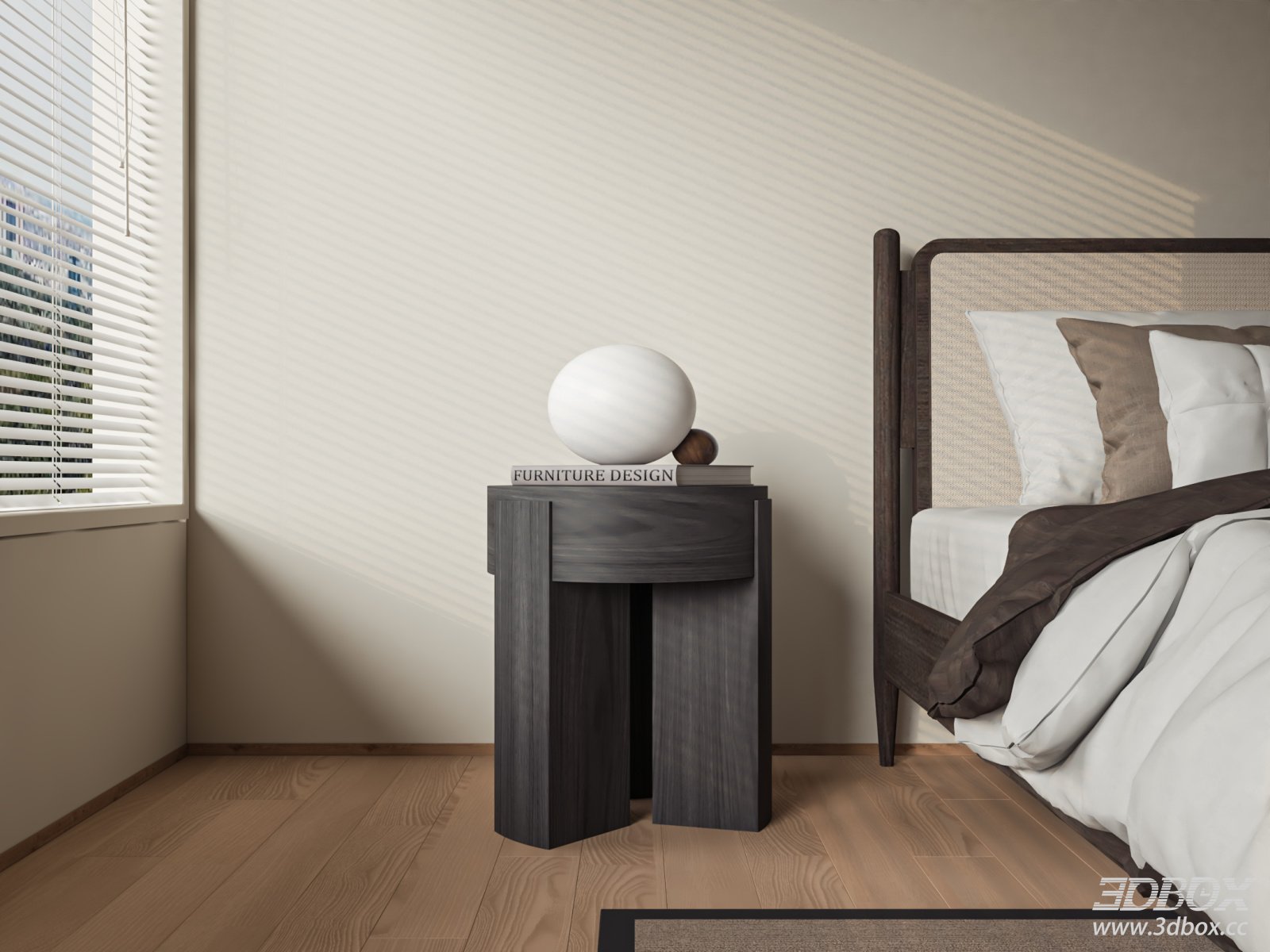 Modern Dark Wooden Nightstand Bedroom Side Table 3D model - front view