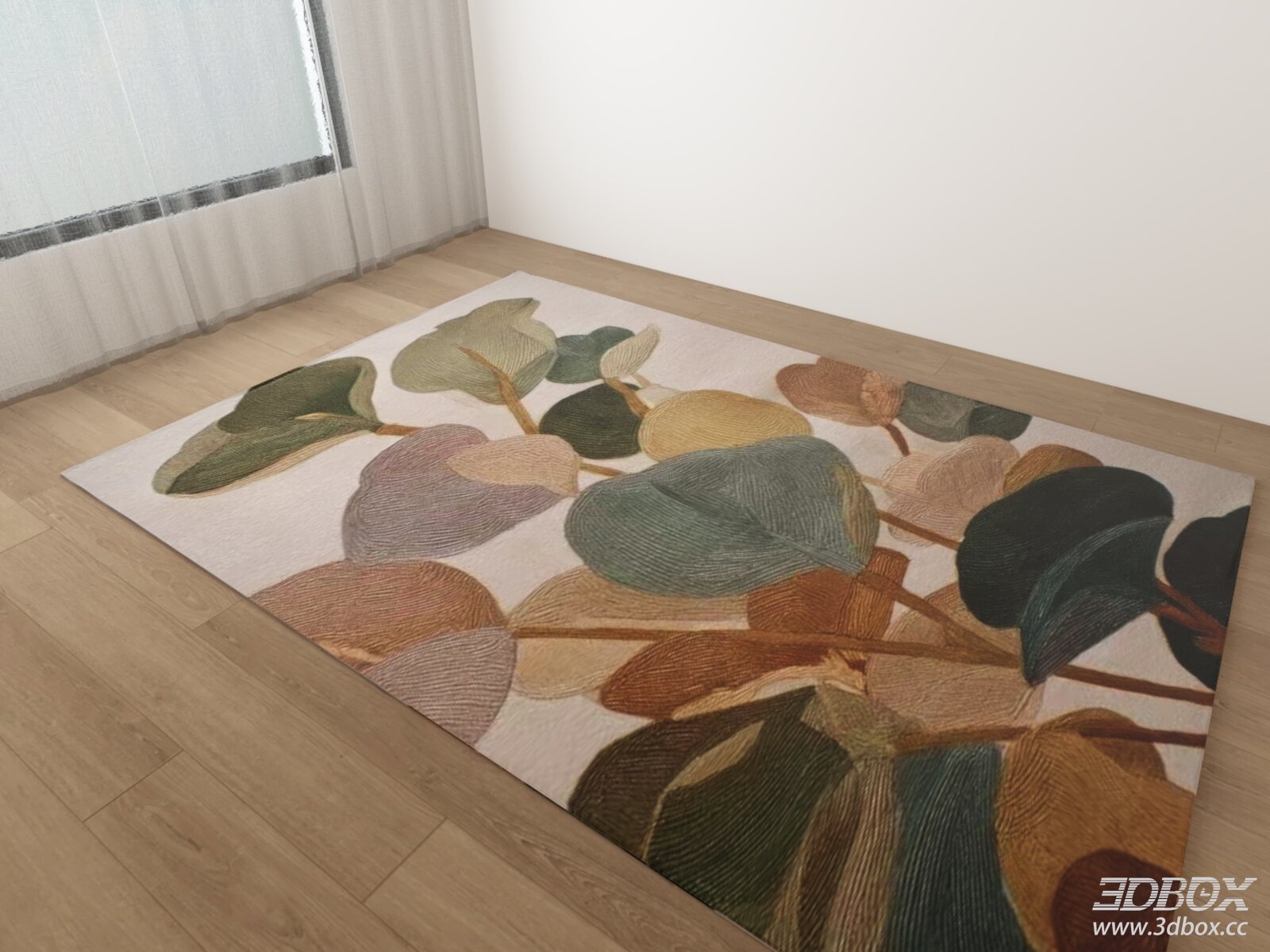 Modern Leaf Pattern Fabric Area Rug 3D model - front view