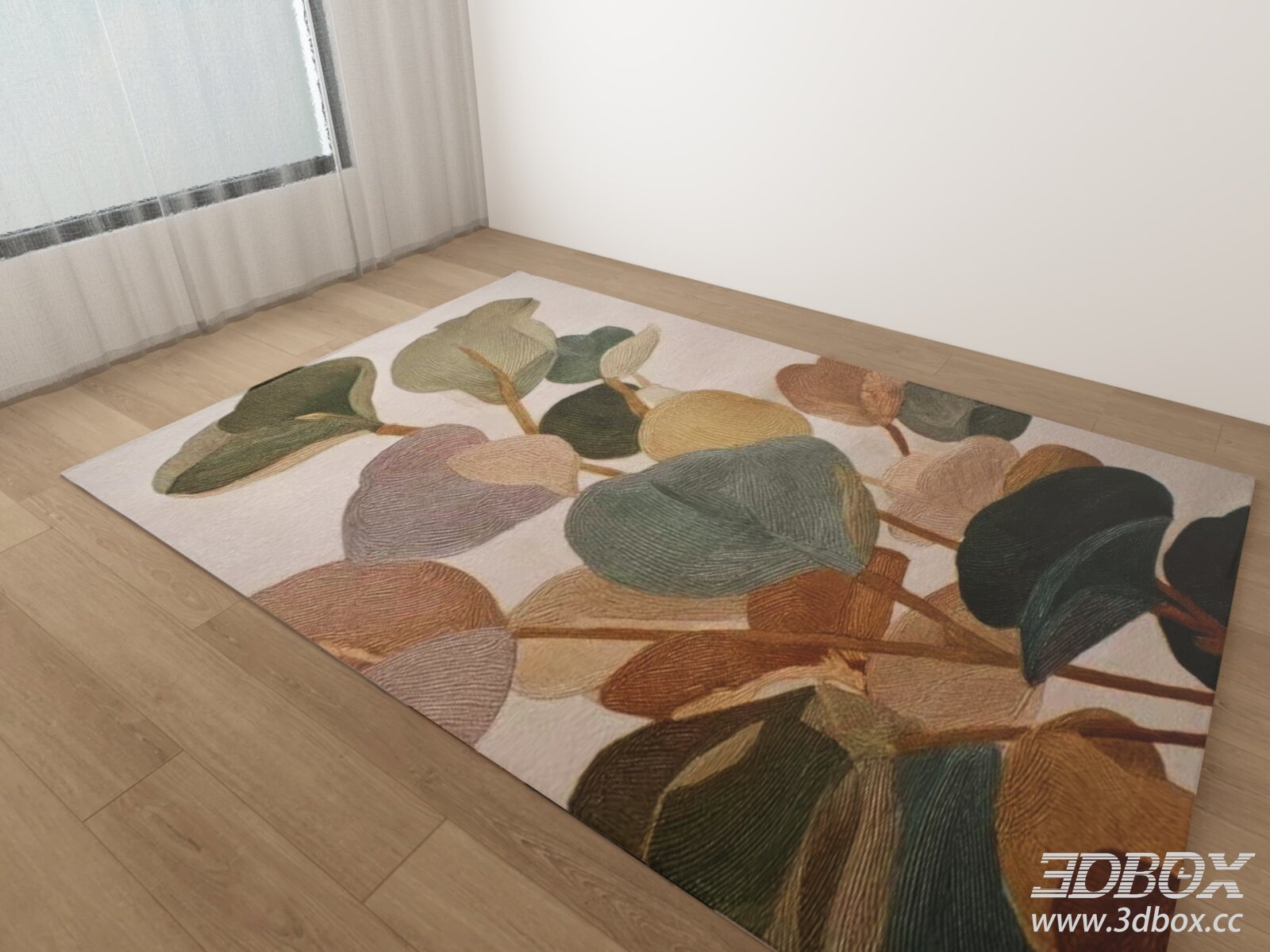 Modern Leaf Pattern Fabric Area Rug 3D model - thumbnail 1