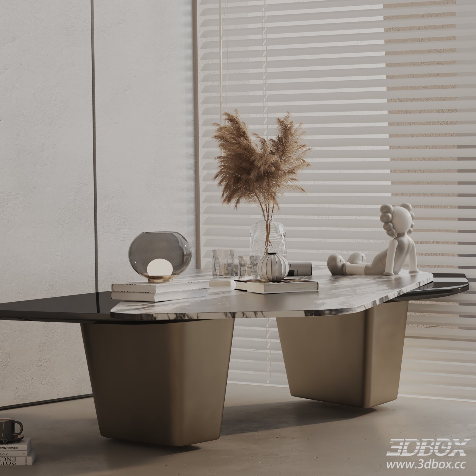 Modern Marble Top Coffee Table 3D model - thumbnail 1