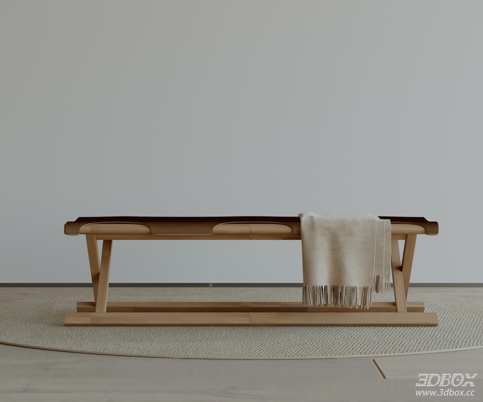 Modern Wooden Leather Upholstered Entry Bench 3D model - front view