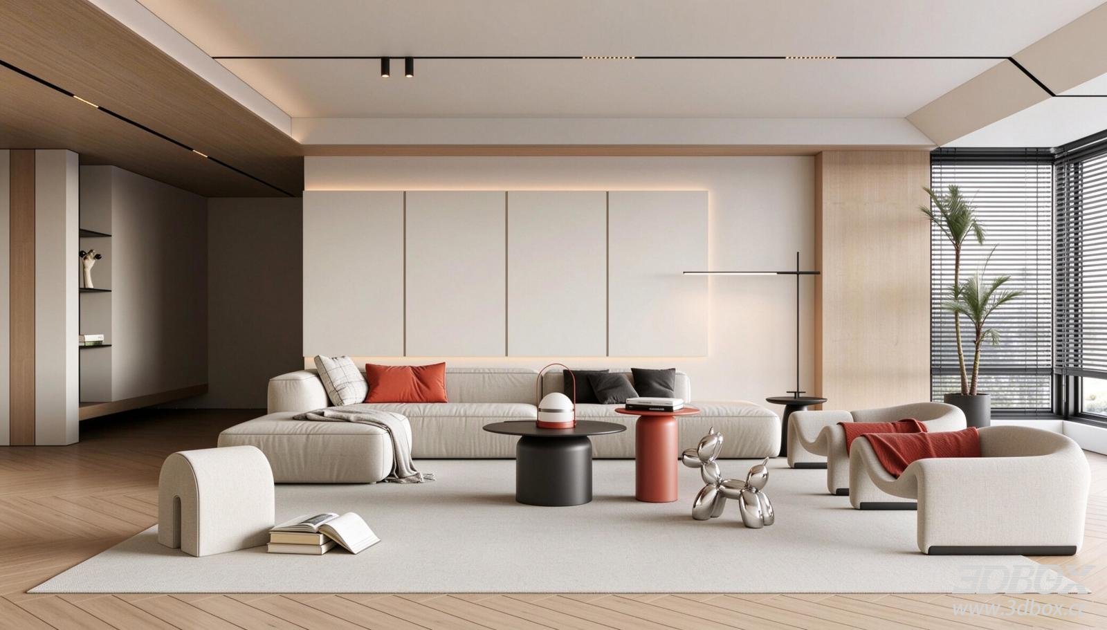 Modern Luxury Minimalist Living Room Interior Scene 3D model - front view