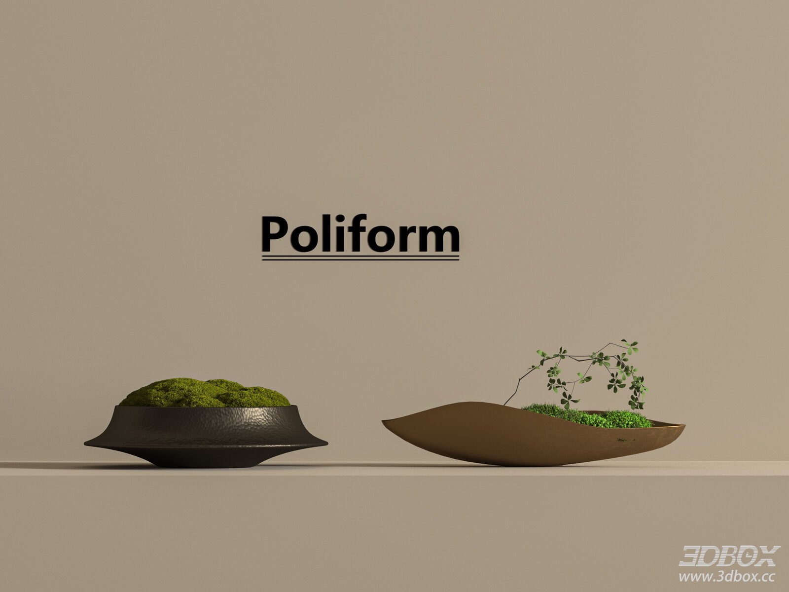 Modern Moss Potted Decor Set 3D model - thumbnail 1