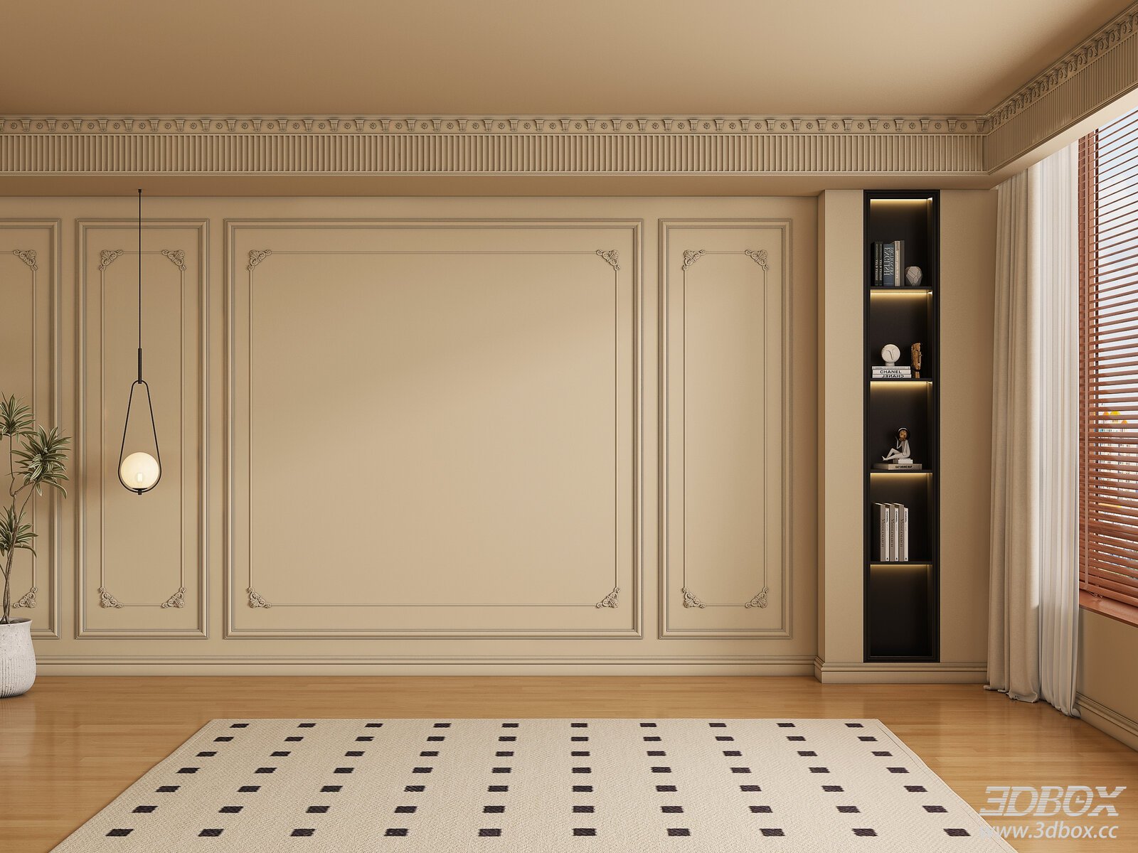 Vintage Classic TV Wall with Built-in Display Niche Interior Scene 3D model - front view