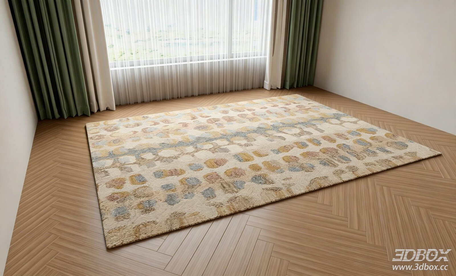 Modern Retro Cream Style Abstract Pattern Children Carpet 3D model - front view