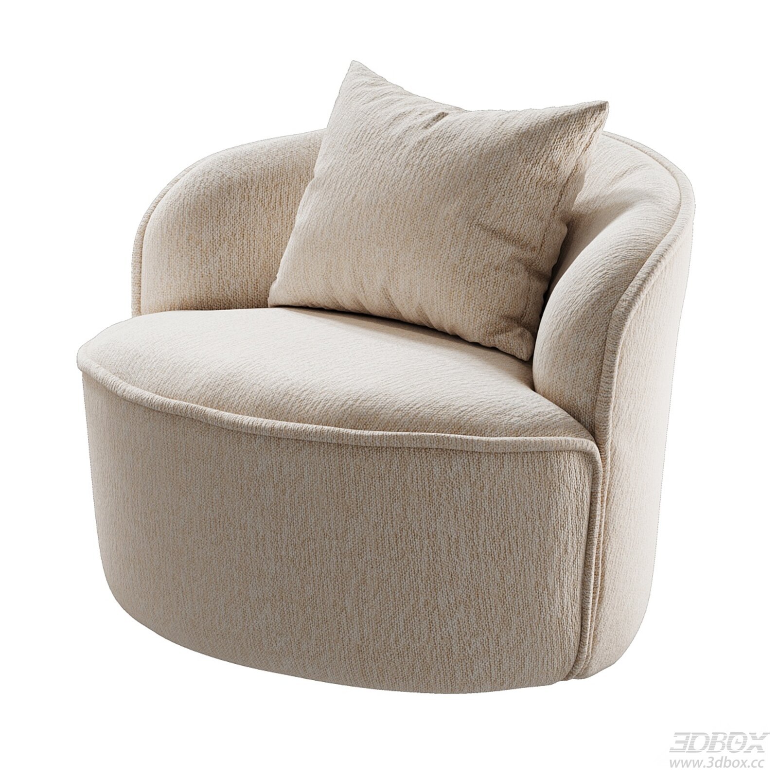 Modern Beige Fabric Upholstered Single Sofa Armchair with Pillow 3D model - front view