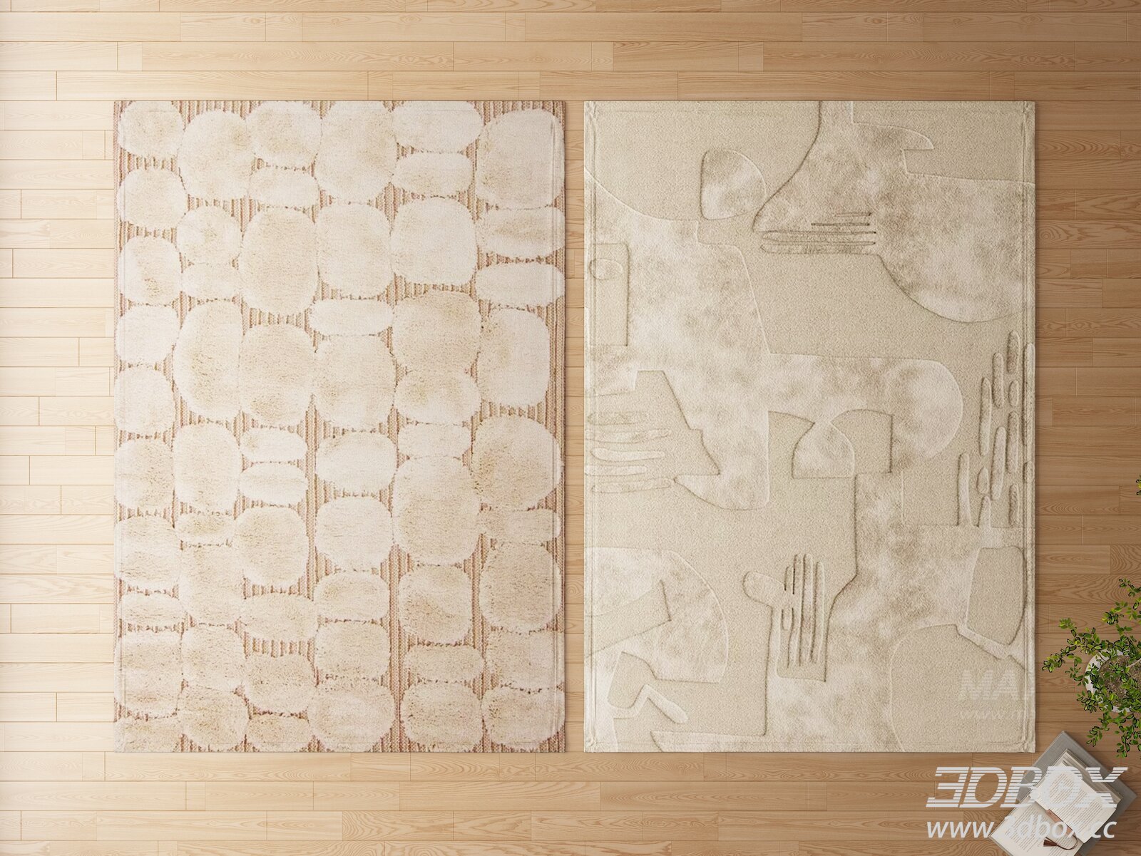 Modern Beige Abstract Geometric Carpet Set 3D model - thumbnail 1