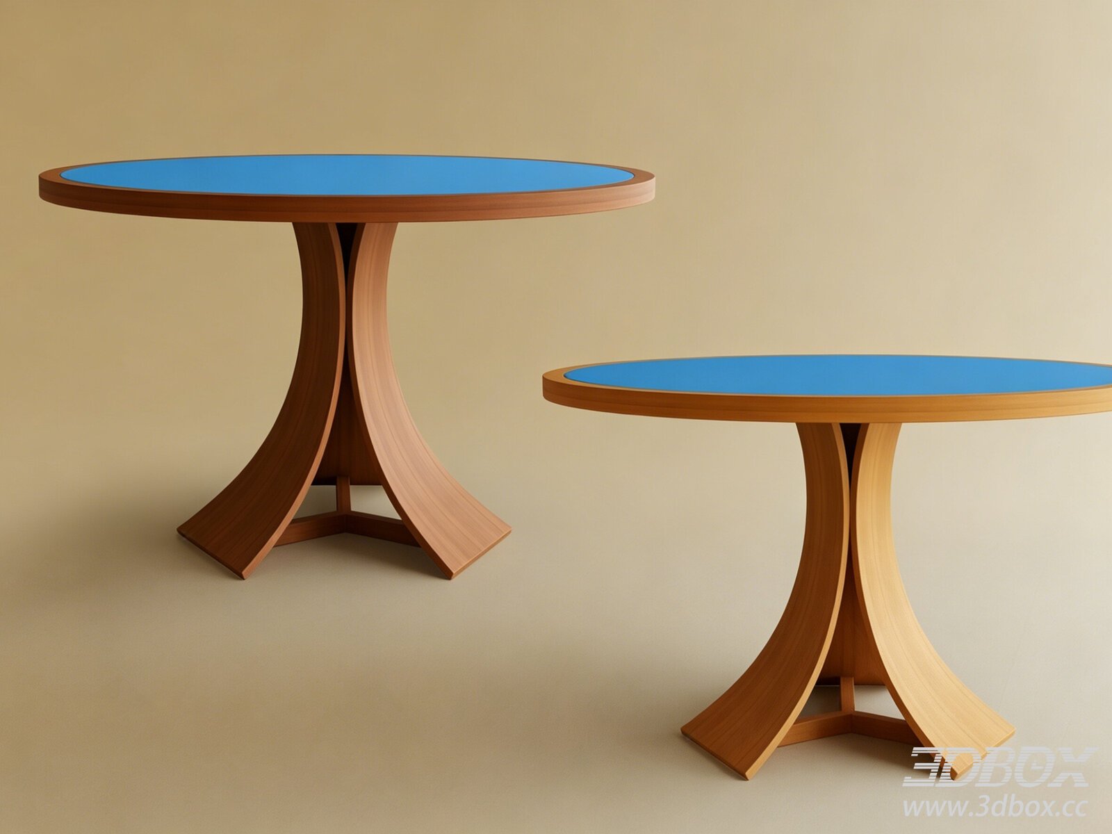 Modern Nordic Round Wooden Dining Table Set 3D model - thumbnail 1