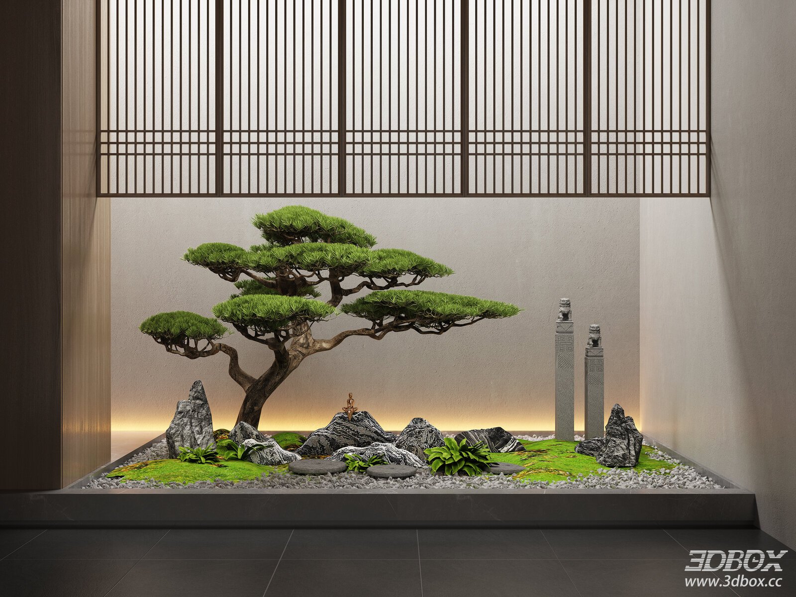 New Chinese Style Zen Indoor Landscape Decoration Set 3D model - front view