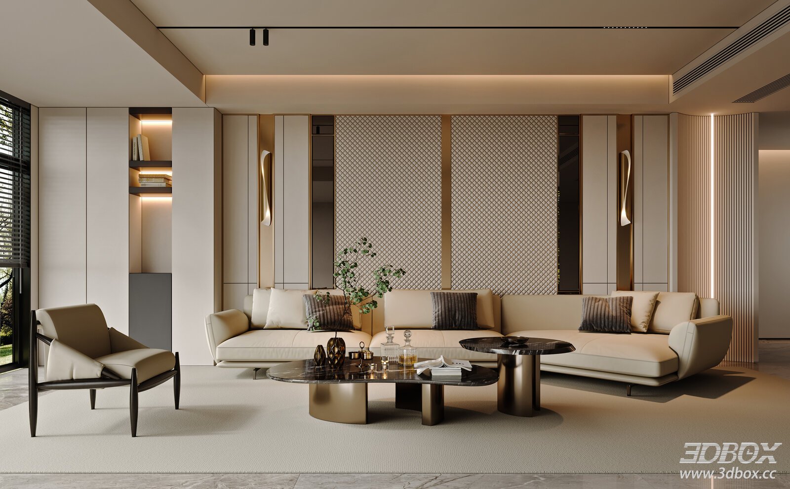 Modern Luxury Living Room Interior Scene 3D model - front view