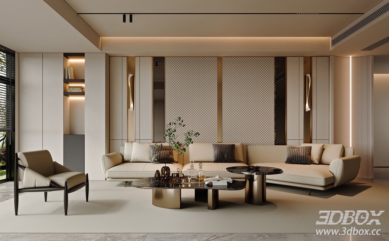 Modern Luxury Living Room Interior Scene 3D model - thumbnail 1