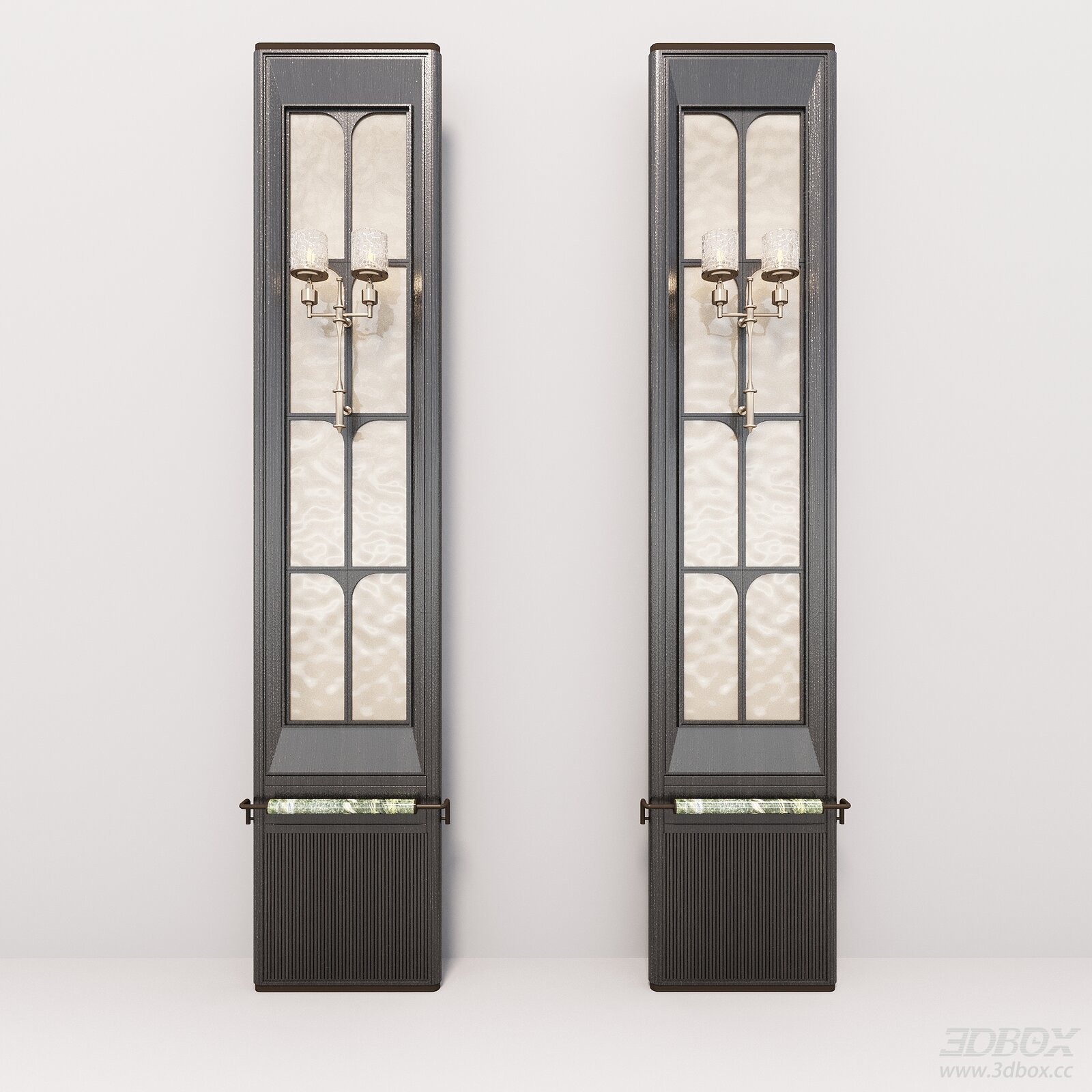 New Chinese Luxury Glass Decorative Panel with Wall Sconce 3D model - front view