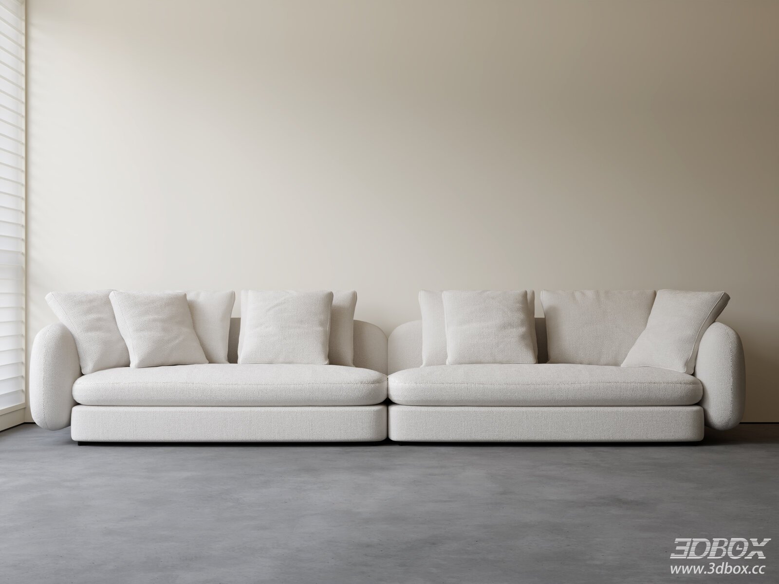 Modern White Fabric Modular Sofa Set 3D model - thumbnail 1