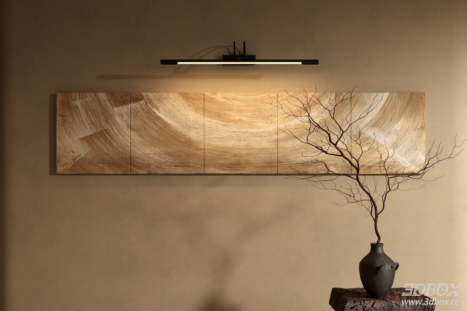 Wabi Sabi Long Abstract Wall Art Decor Set 3D model - front view