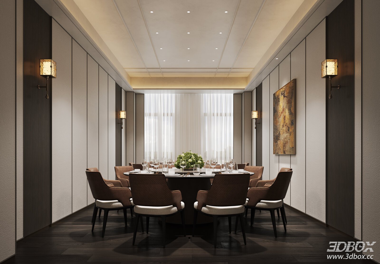 Modern Luxury Private Restaurant Dining Room 3D model - front view