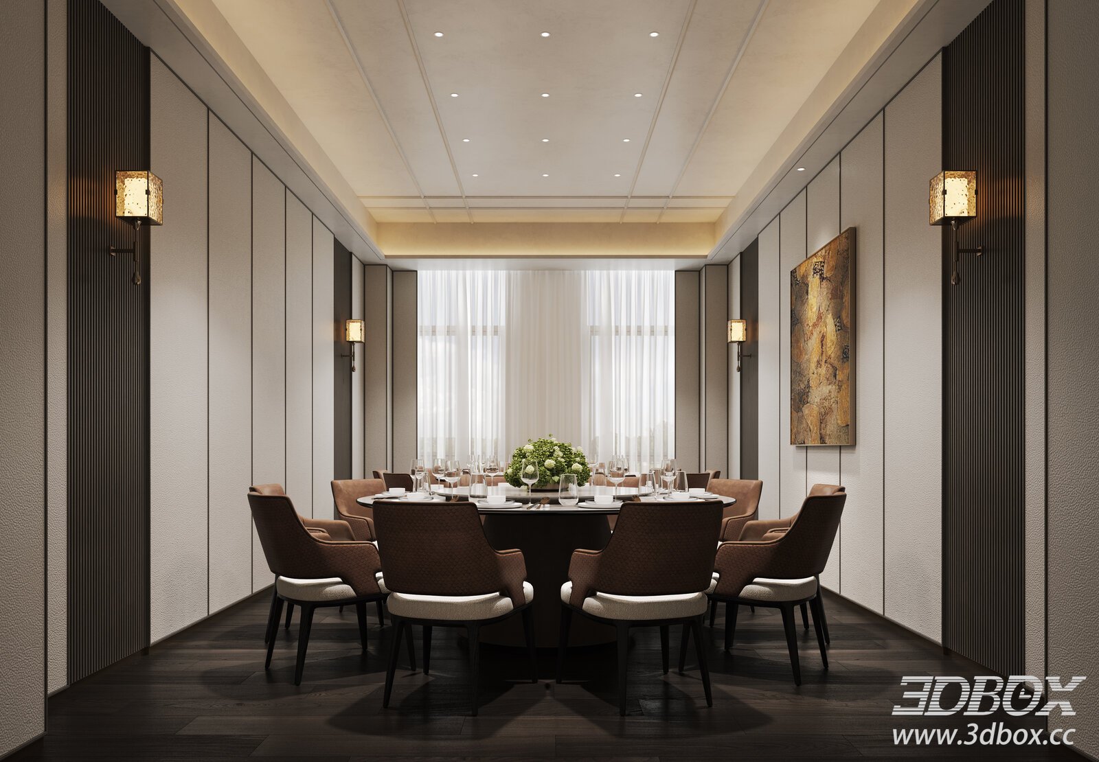 Modern Luxury Private Restaurant Dining Room 3D model - thumbnail 1