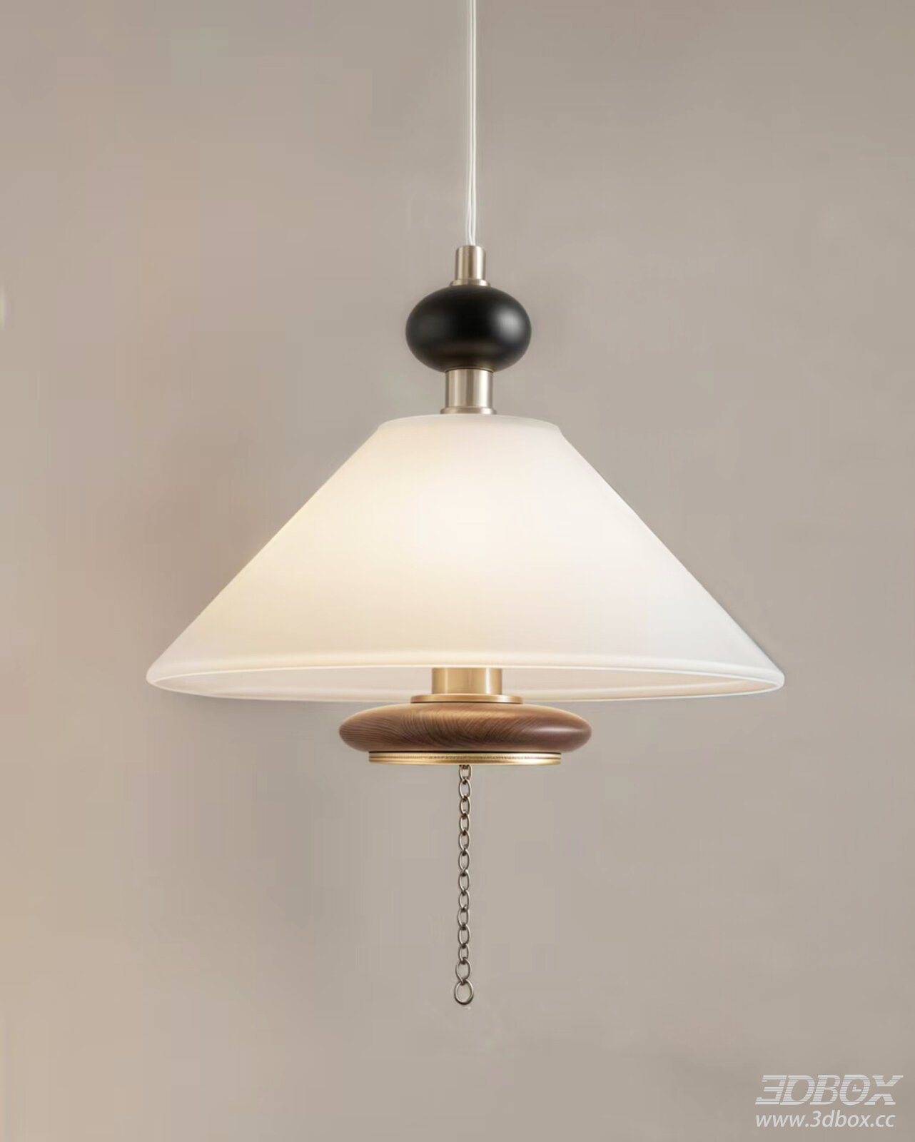 Modern Frosted Glass Wood Brass Ceiling Pendant Lamp 3D model - front view